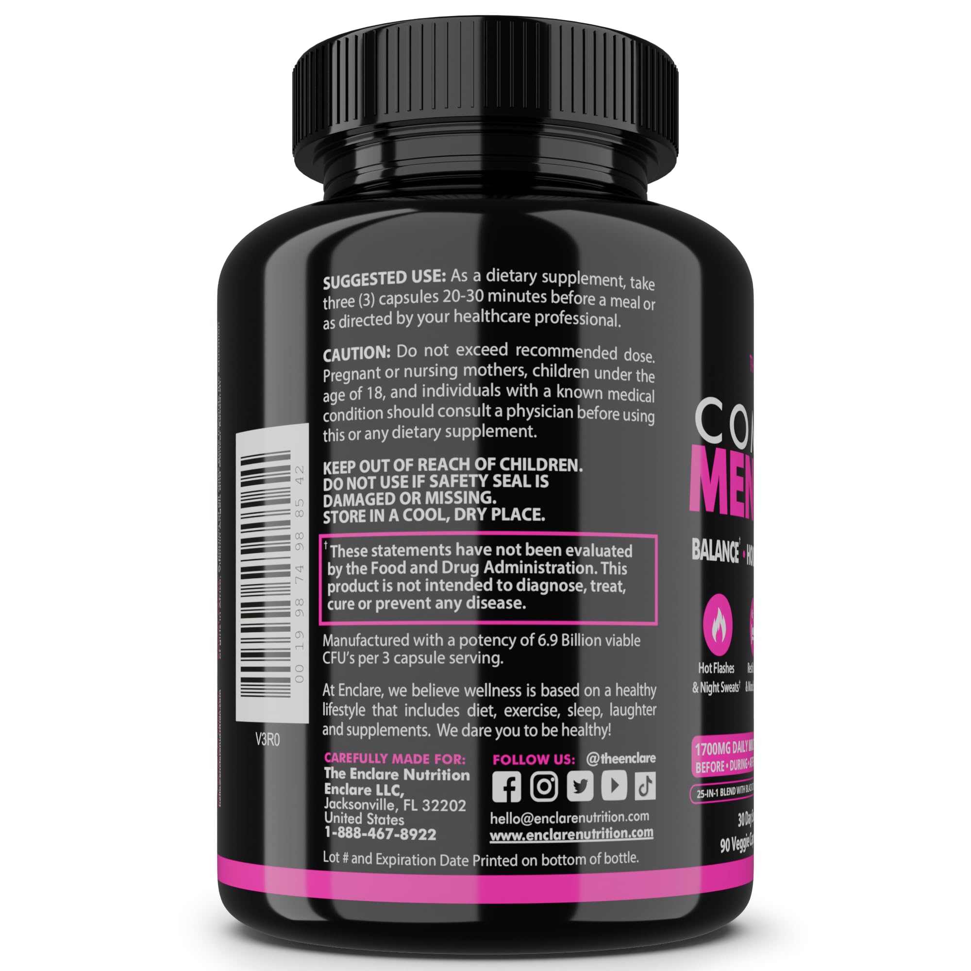 Menopause Supplement for Women – Complete MenoFlow 1700mg Daily Multi-Symptom Support, Hot Flash Relief, Hormone Balance, Mood & Energy, with Black Cohosh, Red Clover & Ashwagandha – 90 Veggie Caps THE ENCLARE NUTRITION uk supplements