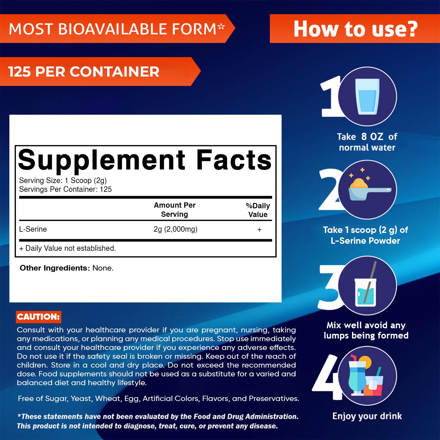 Vitamatic L-Serine Pure Powder 250 Gram | 2000 mg per Serving | 125 Servings | Unflavored | No Additives | Free of Soy, Eggs, Fish & Artificial Ingredients Vitamatic uk supplements