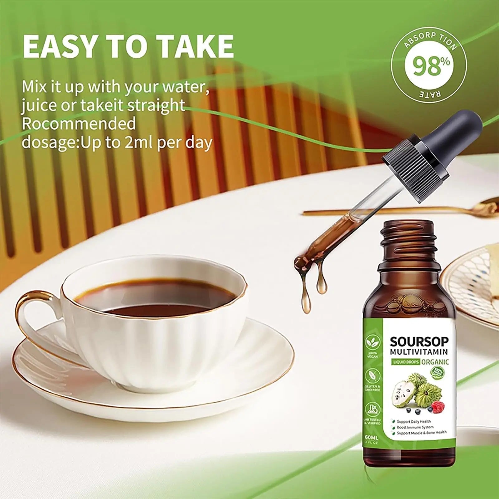 Soursop Bitters Liquid 2 Fl Oz, Soursop Graviola Leaf Extract Liquid Drop, Soursop Multivitamin Liquid Drops Organic for Cell Support, Immune System, Relax bogomo uk supplements