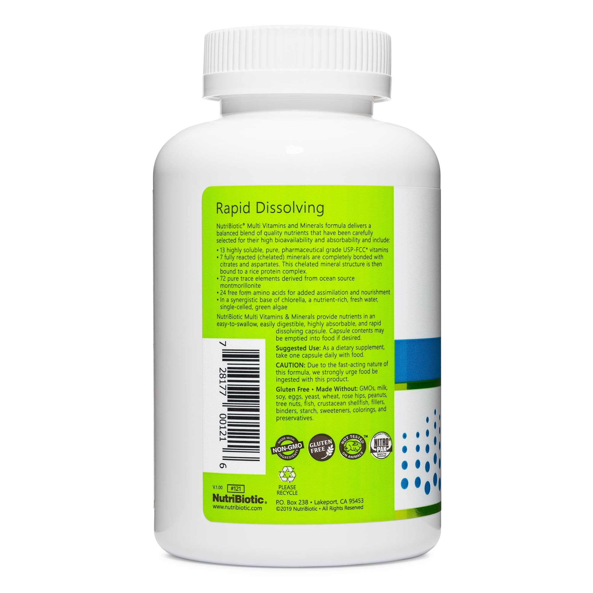 NutriBiotic – Multi Vitamins & Minerals, 180 Ct Capsules (Formerly Hypoallergenic Multiple) | 72 Pure Trace Elements in a Base of Chlorella | Pharmaceutical-Grade & Highly Absorbable | Gluten Free NutriBiotic uk supplements