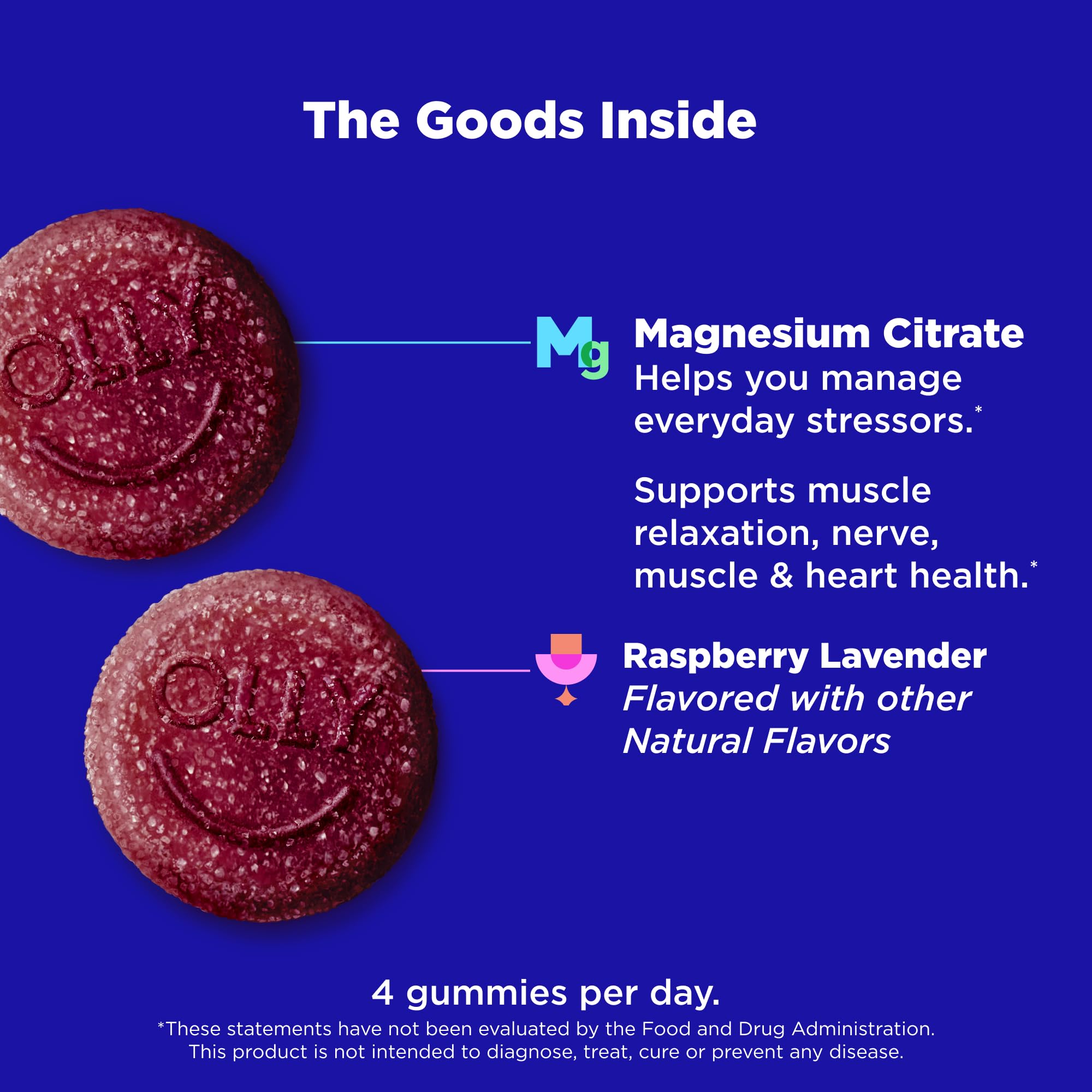 OLLY Relaxing Magnesium Gummies, Supports Muscle Relaxation*, Magnesium Citrate, Raspberry Lavender Flavor, 15 Day Supply - 60 Count OLLY uk supplements