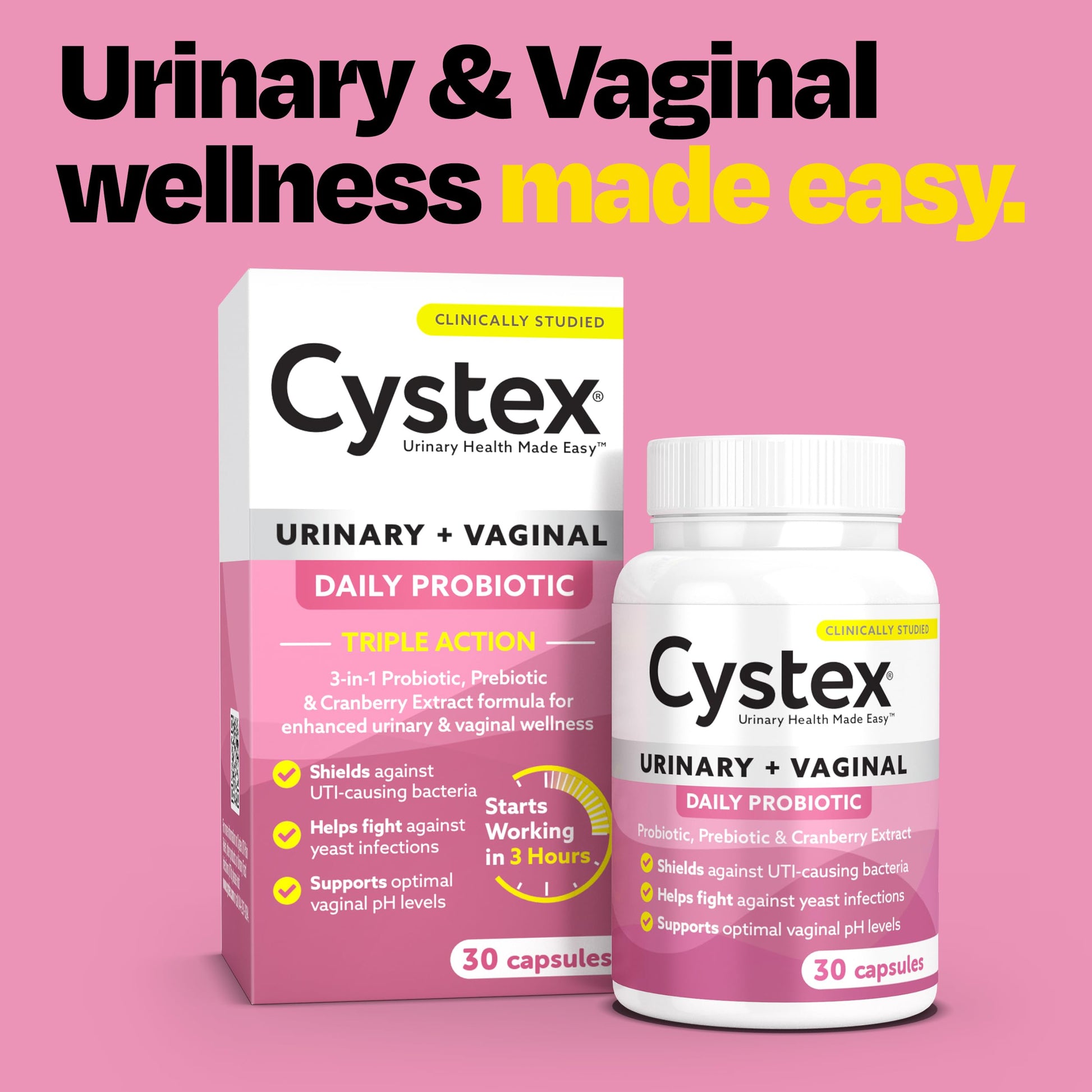 Cystex 3-in-1 Urinary Tract Probiotic for Women - Fast-Acting UTI & Yeast Infection Support with Prebiotics, Probiotics, & Cranberry - Supports Vaginal pH & Flora Balance - 30 Capsules Cystex uk supplements
