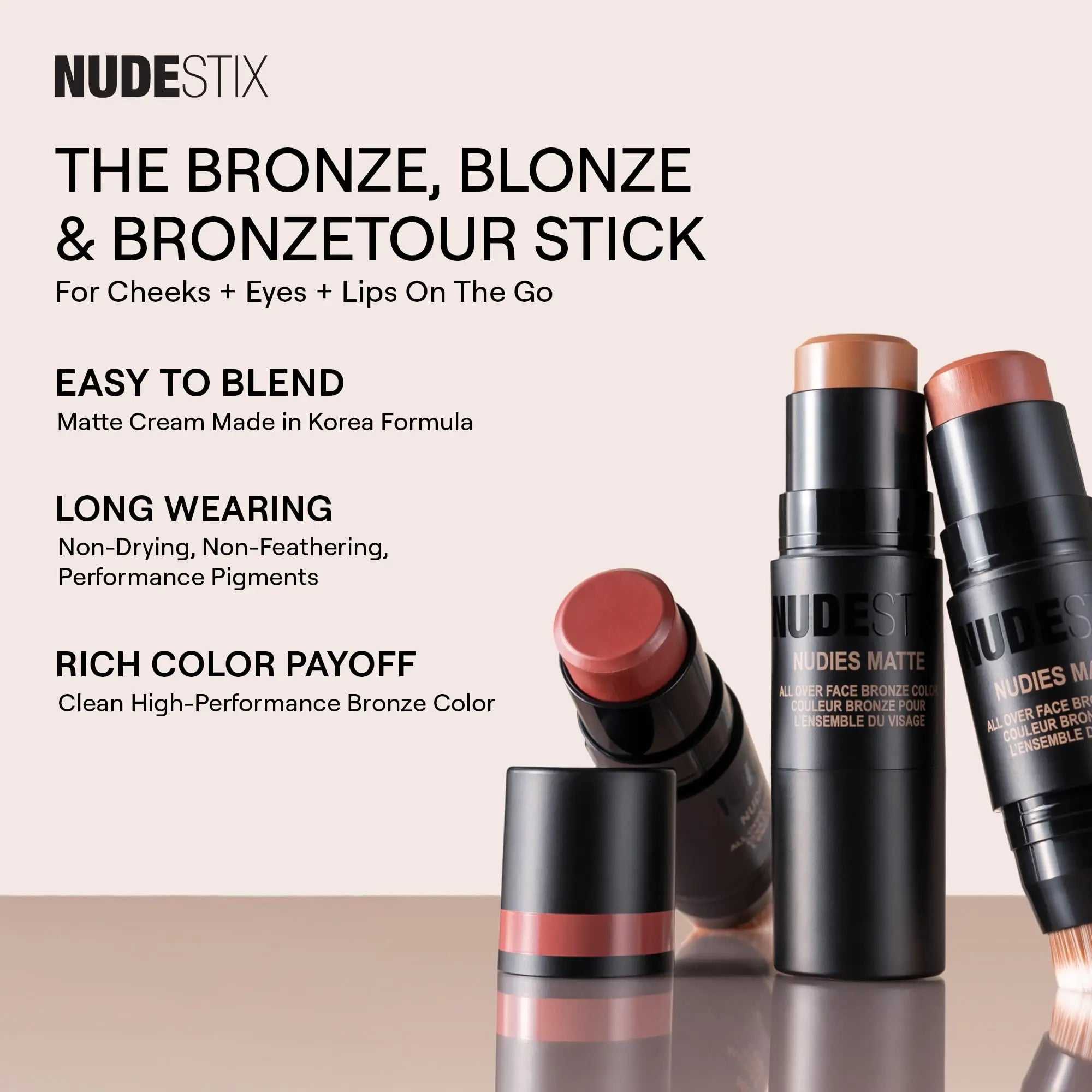 Nudestix Nudies Bronze All Over Matte Bronzing Stick – 3-in-1 Cream Bronzer for Cheeks, Eyes & Lips with Built-In Brush | Natural Contour & Sun-Kissed Glow | Bondi Bae Nudestix uk supplements