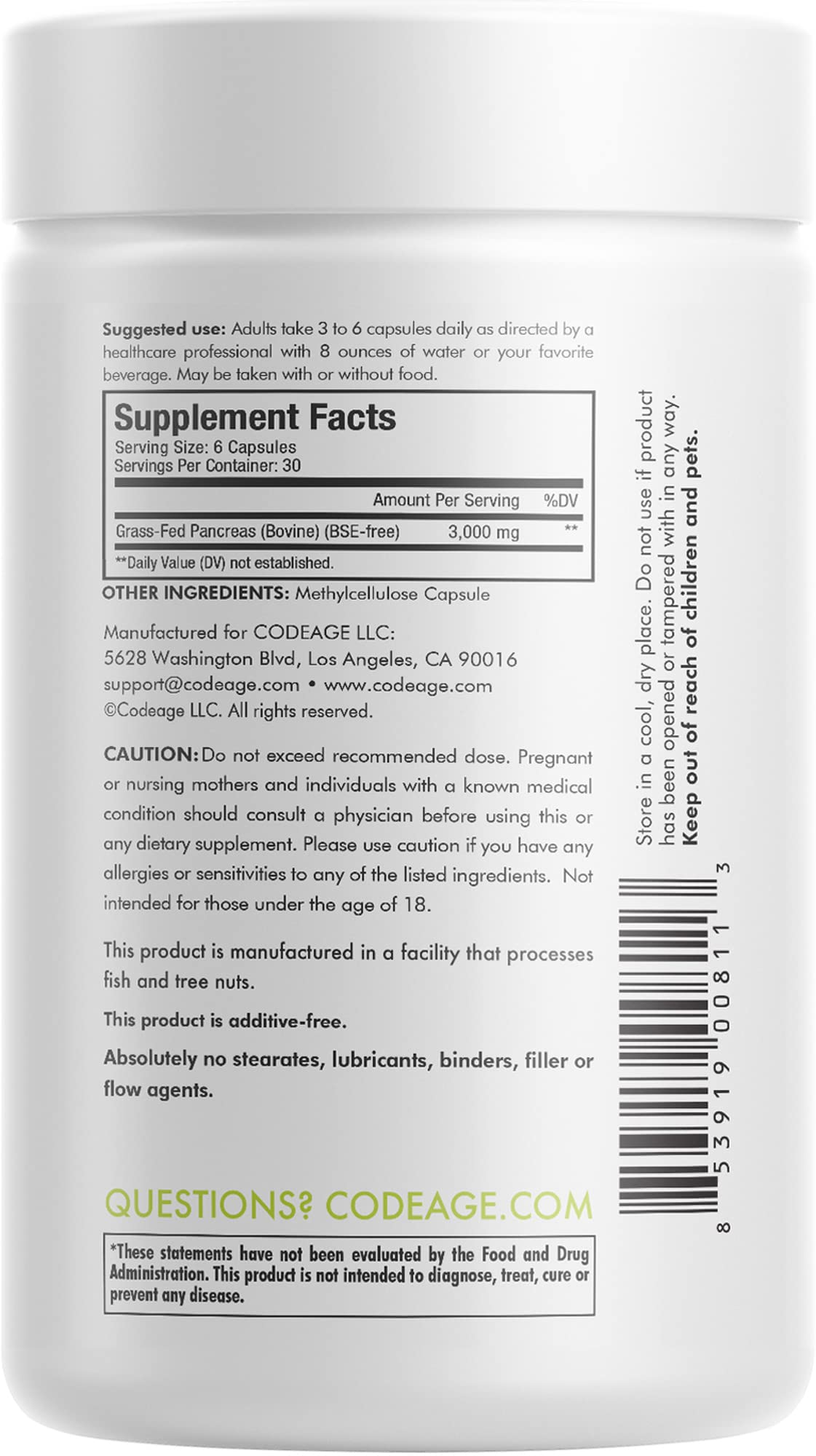 Codeage Grass Fed Beef Pancreas Supplement Glandulars - Freeze Dried, Non-Defatted Desiccated Beef Pancreas Pills – Pancreatic Enzymes Diet Meat - Pasture Raised Bovine Vitamins - 180 Capsules Codeage uk supplements