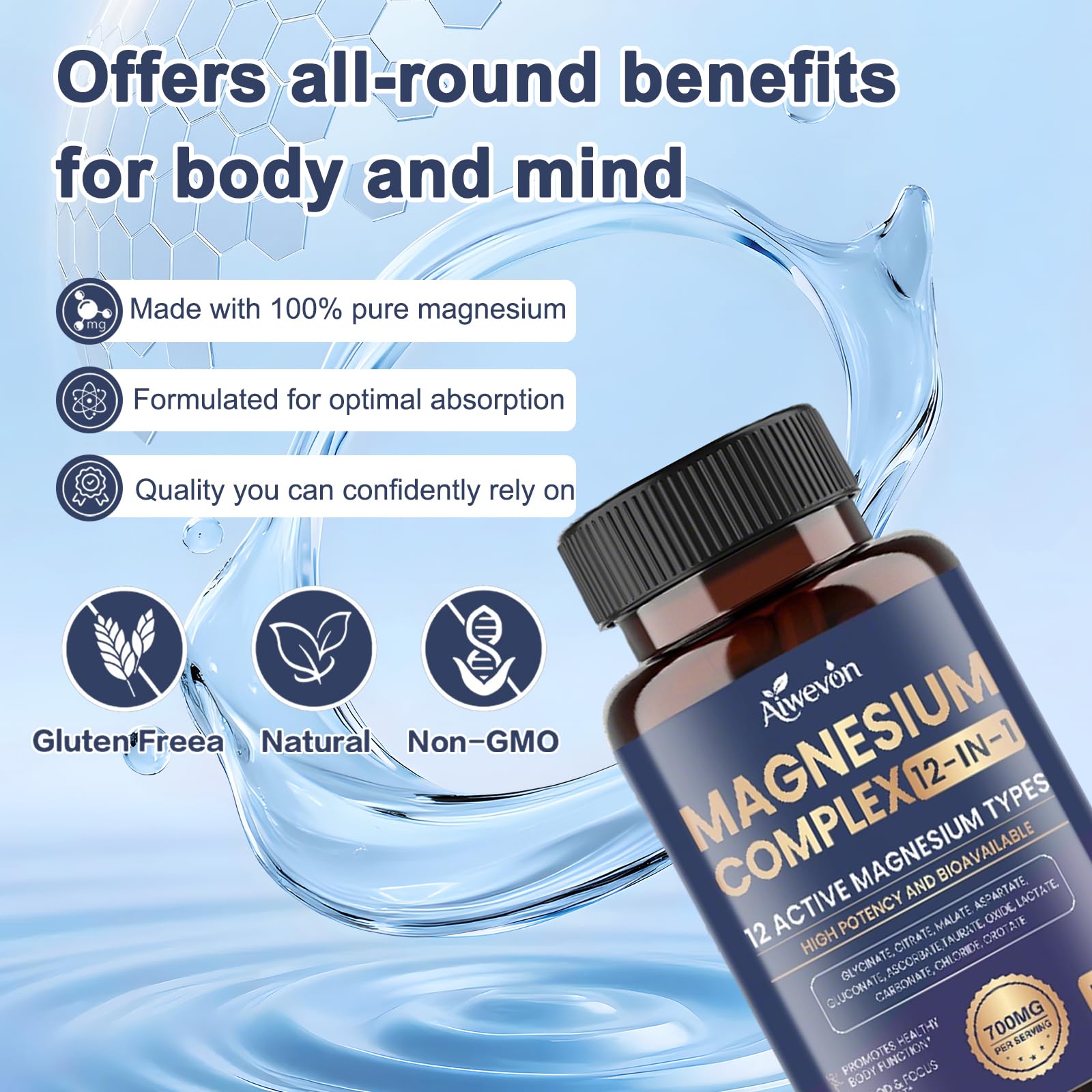 Magnesium Complex 700mg, 12 in 1 Magnesium Supplement with Glycinate, Citrate, Malate, Oxide, Taurate & Orotate, High Absorption Magnesium for Sleep, Muscle, Nerve & Heart Support, Vegan, 120 Capsules Aiwevon uk supplements