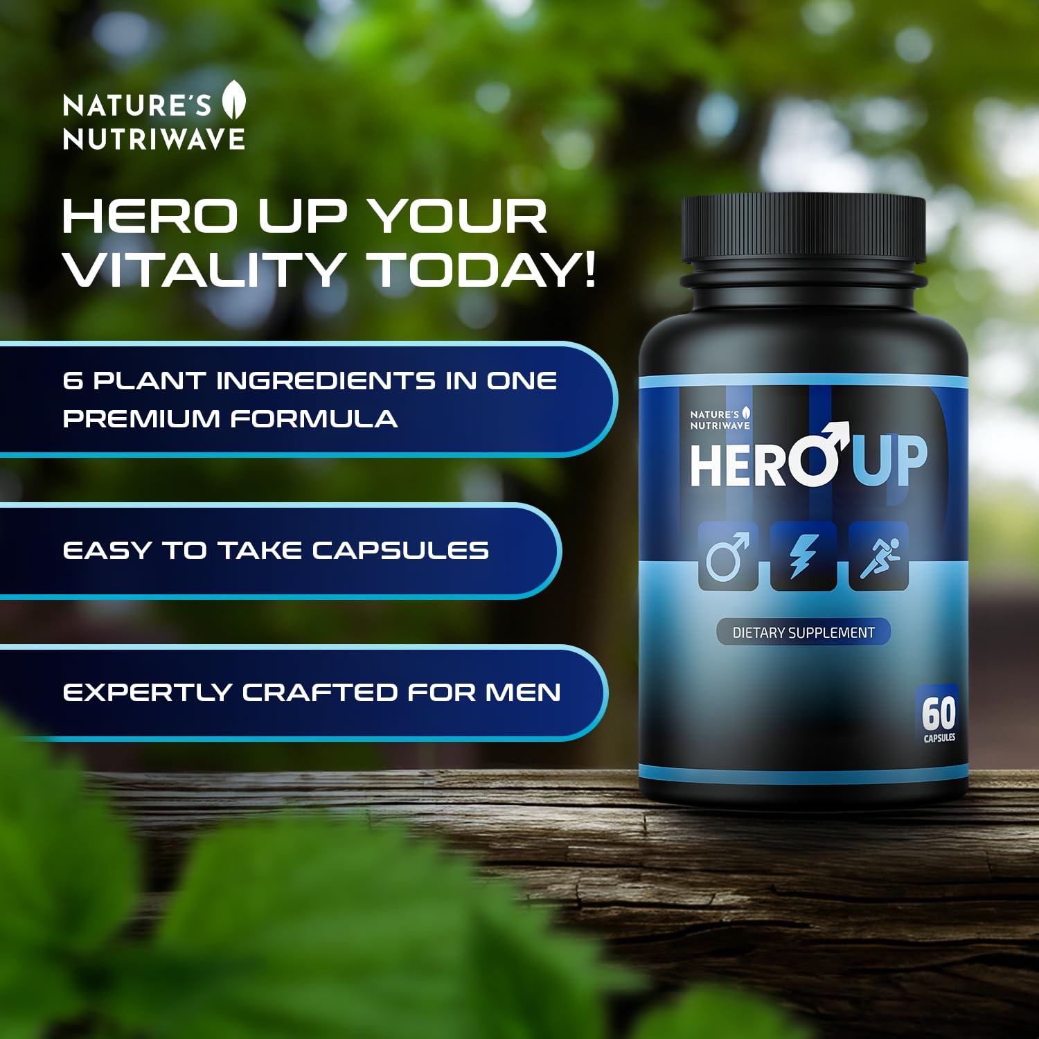 HeroUP - Natural Wellness Supplement with Plant-Based Ingredients – Non-GMO, Stimulant-Free | Made in the USA, GMP-Certified | 60 Capsules, 6 Month Suppy Nature’s NutriWave uk supplements