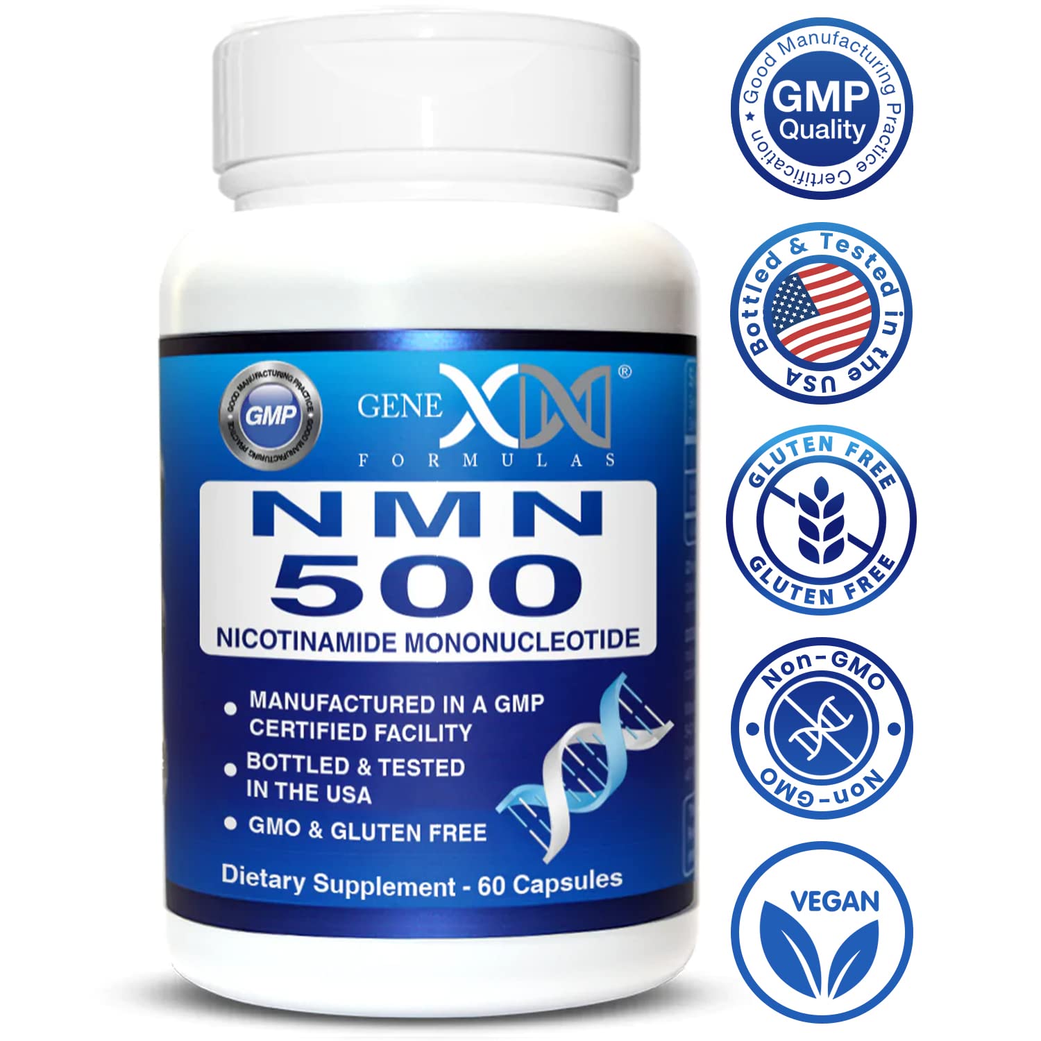 Genex Formulas NMN 500mg - 99% Pure Shelf Stabilized Supplement Capsules for Increased NAD Levels & Healthy Aging, GMP Certified, 500mg per Serving, 60 Capsules Genex Formulas uk supplements