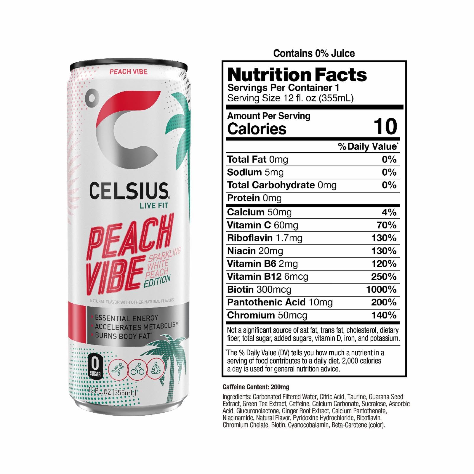 CELSIUS Sparkling Peach Vibe, Functional Essential Energy Drink, 12 Fl Oz CELSIUS uk supplements