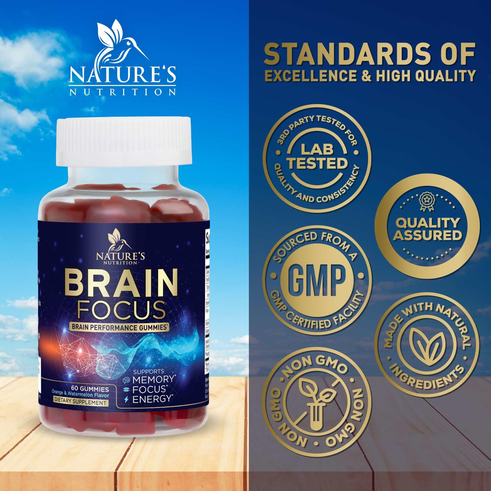 Brain Supplements for Memory and Focus with Phosphatidylserine, Nootropic Memory Supplement Gummy for Brain Health, Concentration, Mental & Cognitive Support, Focus Vitamins with B6 & B12-60 Gummies Nature's Nutrition uk supplements