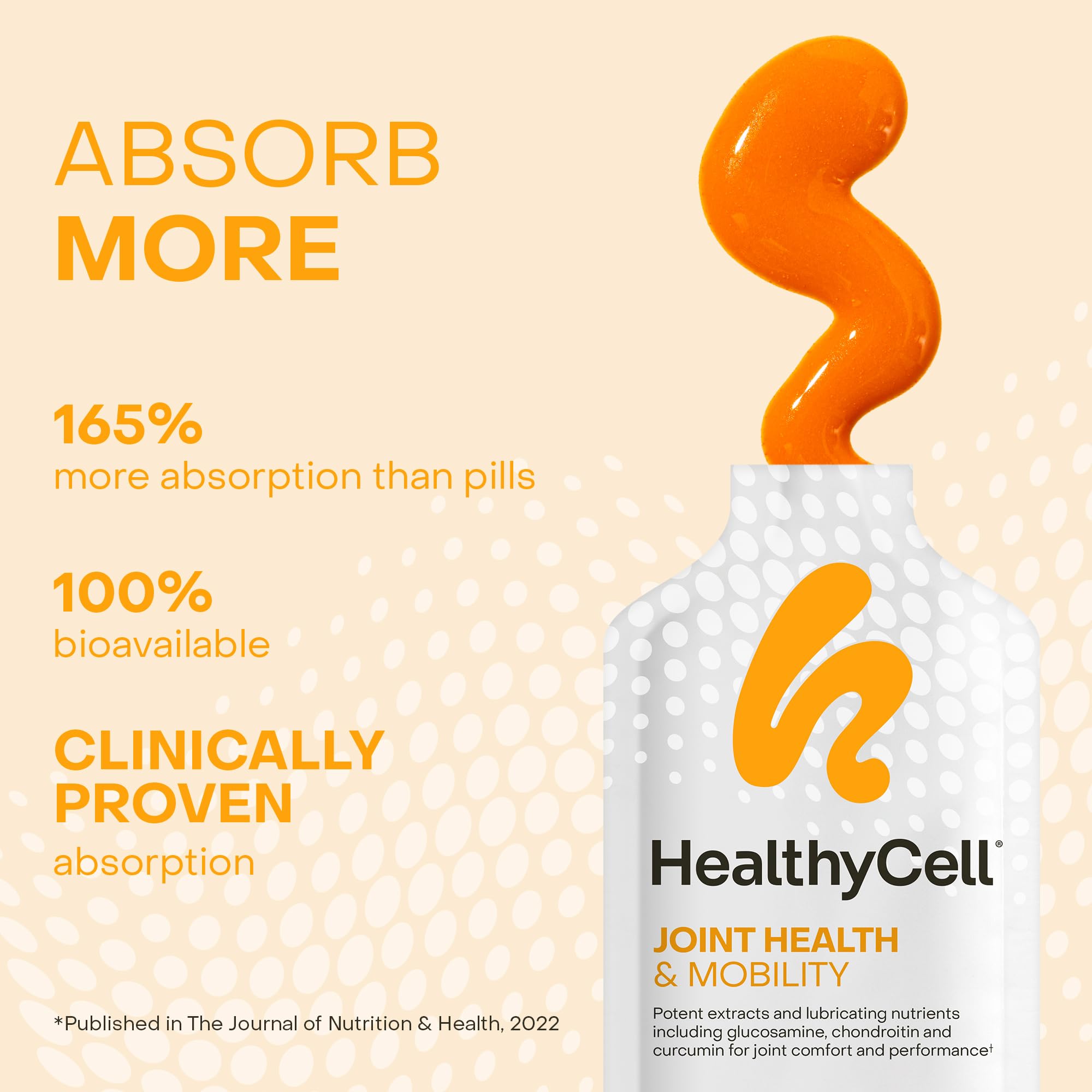 Healthycell Joint Health & Mobility Daily Liquid Supplement - Joint Support Supplement, Inflammation Response, Cartilage & Flexibility with Curcumin, Glucosamine & Chondroitin - 14 Gel Packs Healthycell uk supplements