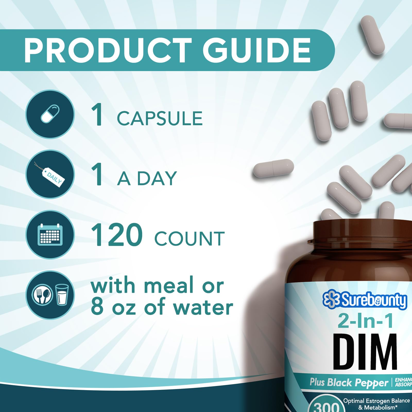 Surebounty DIM Supplement 300mg for Women & Men, Estrogen Balance & Metabolism, Hormone Balance, Menopause Support, Energy Maintainence, High Absorption with Black Pepper Extract, 120 Caps Surebounty uk supplements