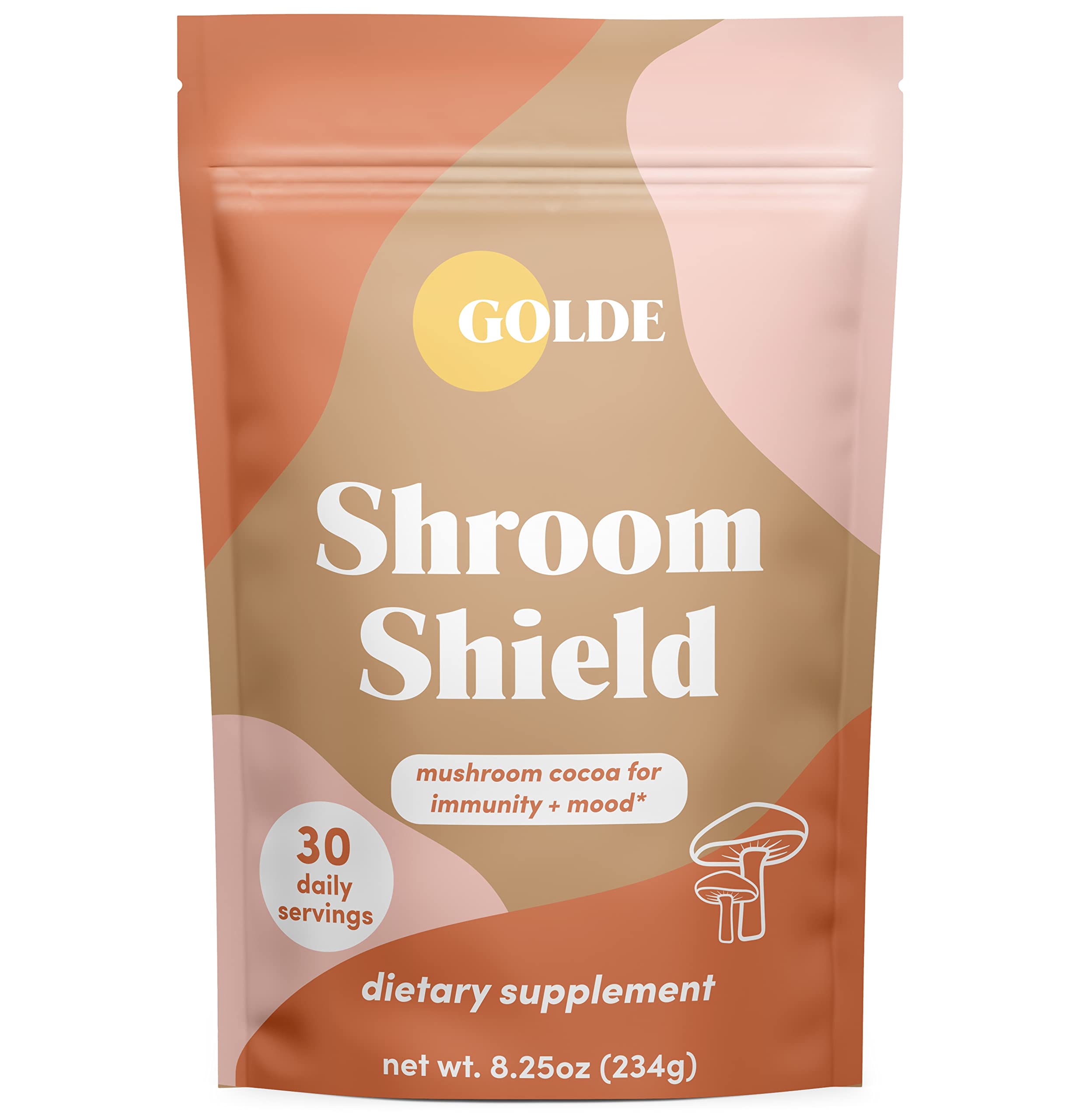 GOLDE Shroom Shield - Plant Based Superfood Blend w/Turkey Tail Mushroom & Reishi Mushroom Extract - Stress Defense - Antioxidants & Prebiotics - Vegan, Keto, & Sugar-Free Hot Cocoa - 30 Servings GOLDE uk supplements
