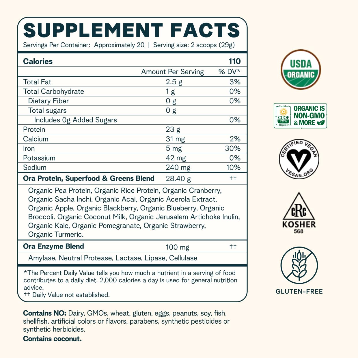 Ora Organic Vegan Protein Powder - 23g Plant Based Pea Protein Unflavored Ora Organic uk supplements