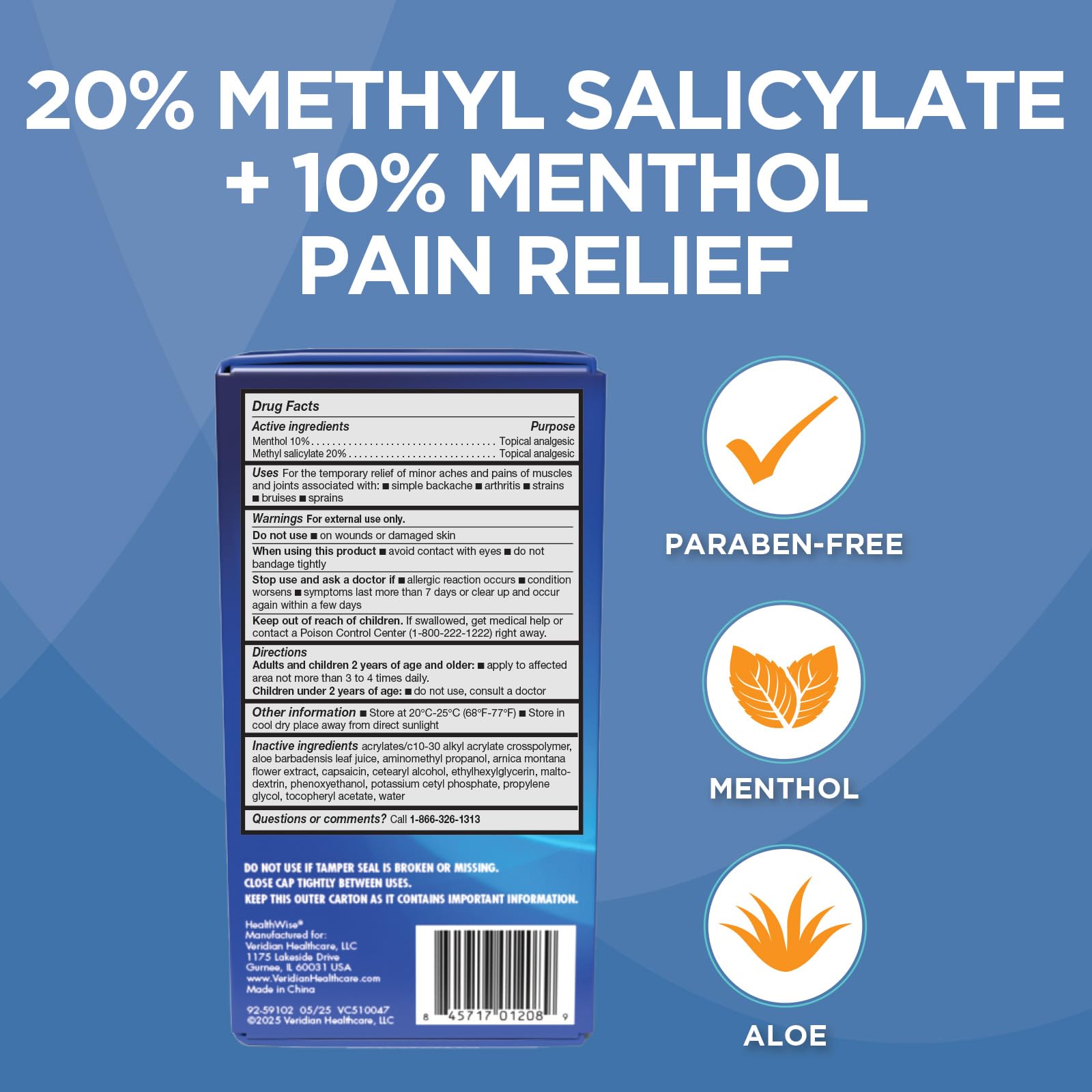 HealthWise 2X Medicated Roll-On | 10% Menthol + 20% Methyl Salicylate | Pain Relief Cream | 3 oz. 88.5 mL | Quick-Dry Formula | Immediate Penetrating Action | Topical Analgesic HealthWise uk supplements