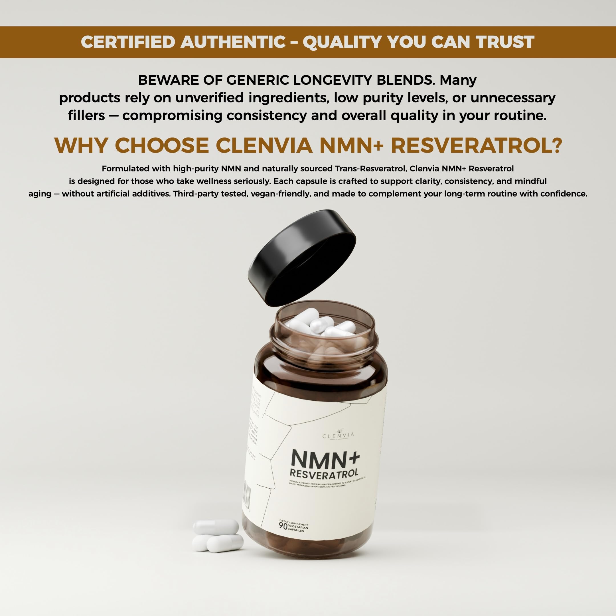 CLENVIA Premium NMN Supplement with Resveratrol – High Potency NAD+ Support Formula – >99.7% Purity – Third-Party Tested – Made in USA – 500mg Nicotinamide + 100mg Resveratrol – 90 Capsules CLENVIA uk supplements