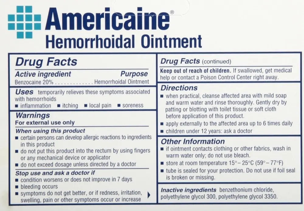 Americaine Hemorrhoidal Ointment Maximum Strength 20% Benzocaine 1 oz Americaine uk supplements