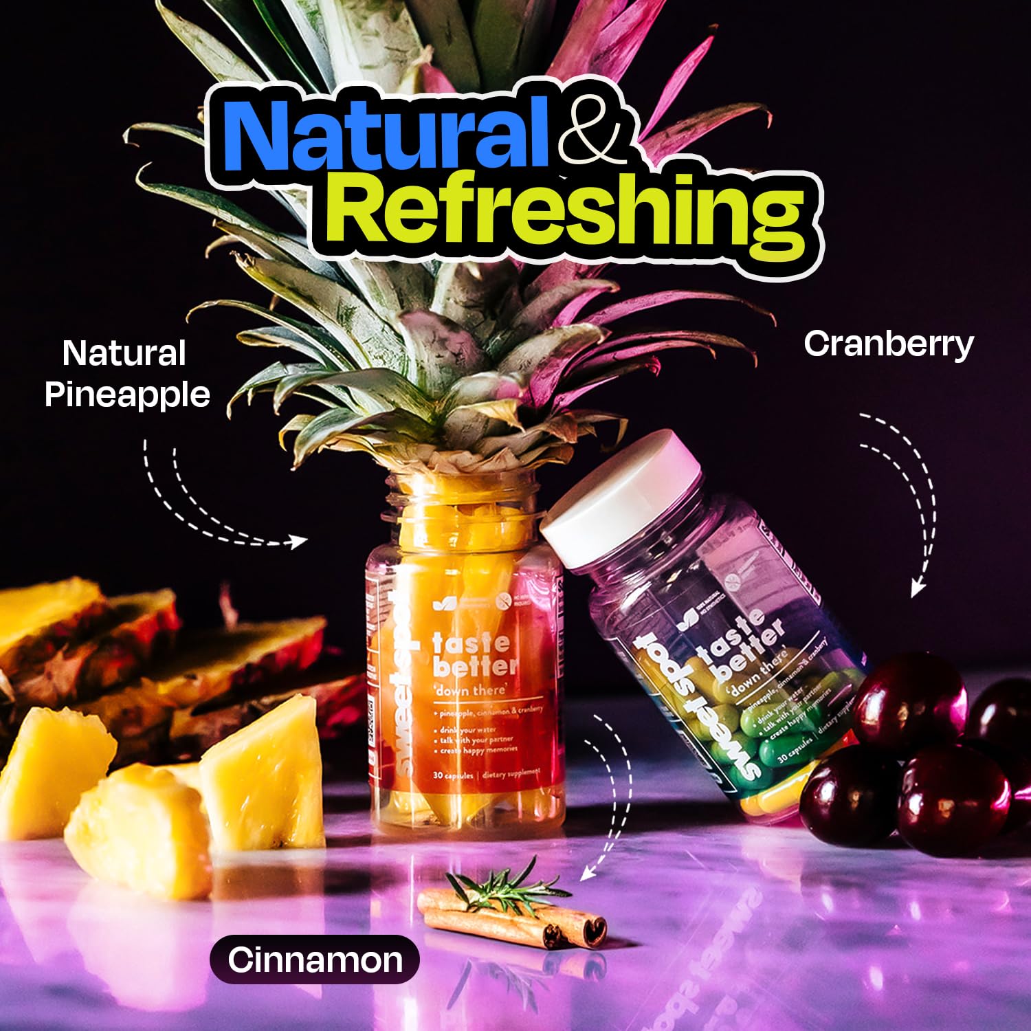 Pineapple Probiotics for Men – 625mg Sweet Spot Formula with Pineapple Extract, Cranberry & Cinnamon, Supports pH Balance & Freshens Taste, 60 Capsules, Made in the USA TASTE THE SWEET SPOT uk supplements