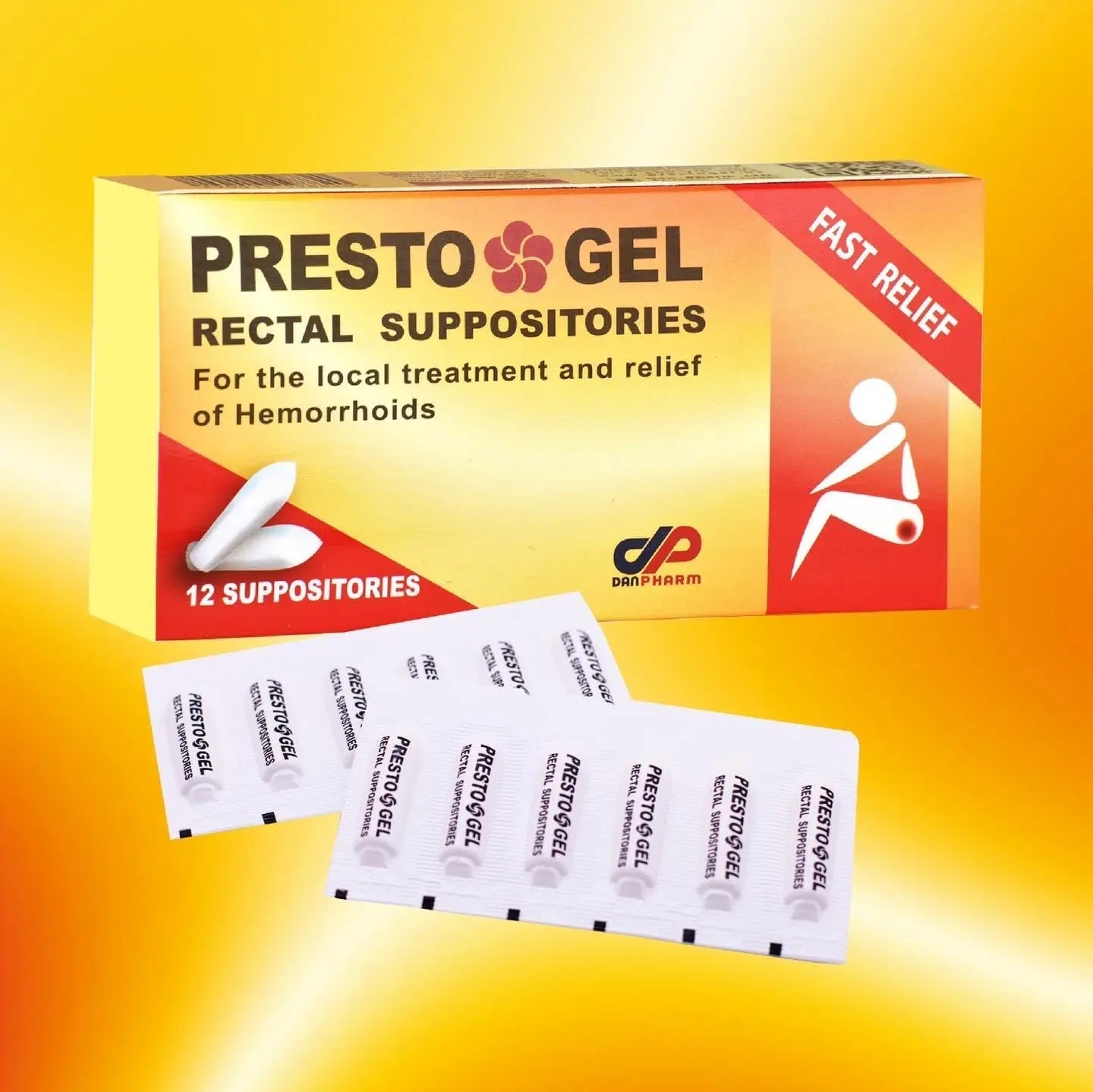 Presto Gel - Natural Hemorrhoid Rectal Suppositories - Rapid Hemorrhoid Treatment and Relief from Itching, Swelling, Burning and Discomfort - Pack of 12 DAN Pharm uk supplements