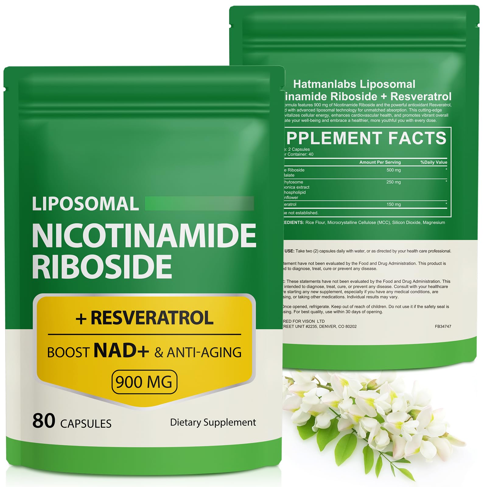 NAD Supplement with Nicotinamide Riboside - Resveratrol,Liposomal Nicotinamide Riboside,Quercetin - High Purity NAD Supplement for Anti-Aging, Focus, Energy 160 Capsules (2 Bag) Ruduwu uk supplements