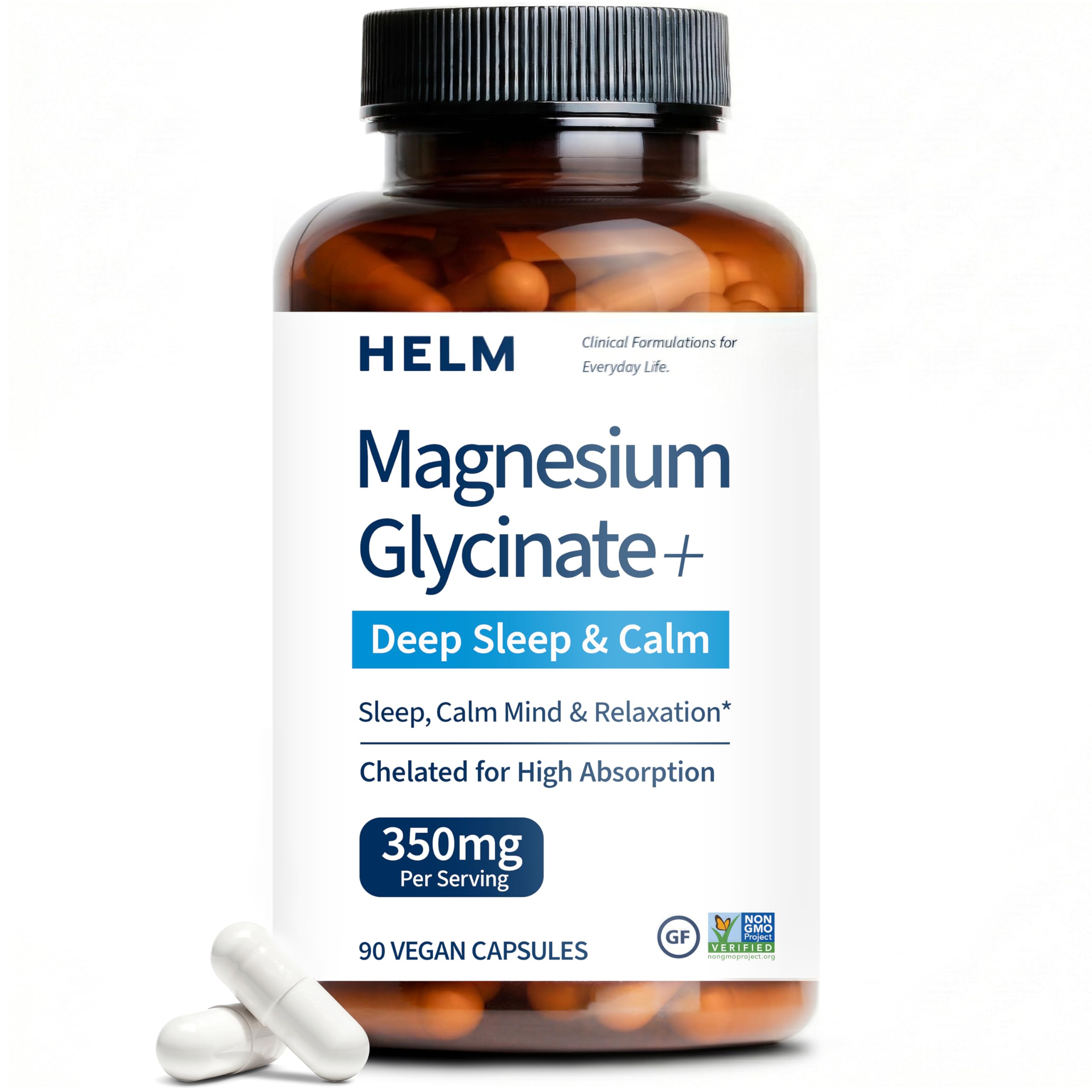 Pure Magnesium Glycinate - Magnesium for Sleep, Stress, Muscle & Nerve Support - High-Absorption, Non-GMO, Vegan - 90 Capsules (350mg) Helm Nutrition uk supplements