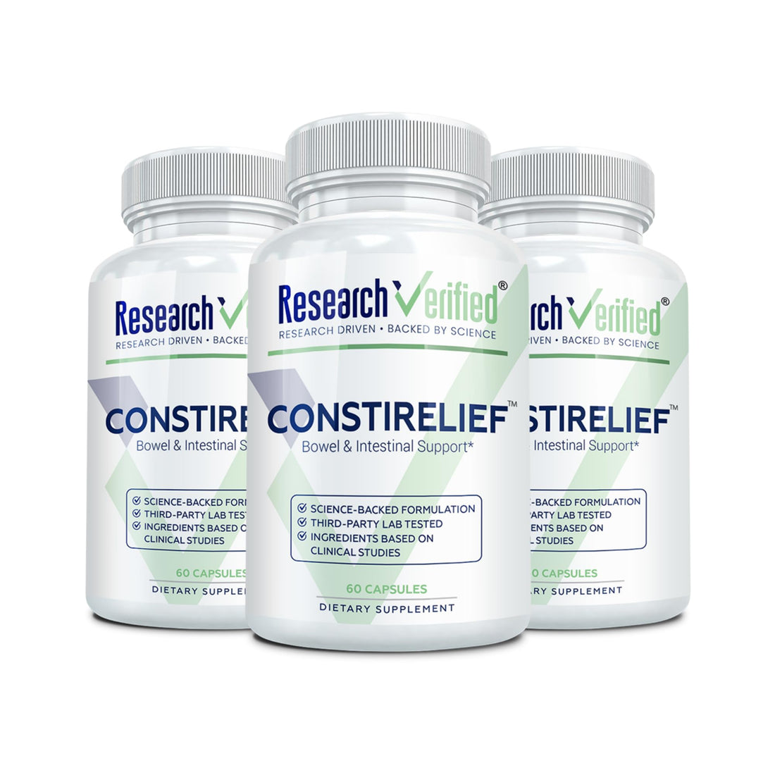 Research Verified ConstiRelief - The best Supplement for Constipation Relief on the market - with L. Acidophilus for long term health and prevention. 100% back guarantee! (Pack of 3) Research Verified uk supplements