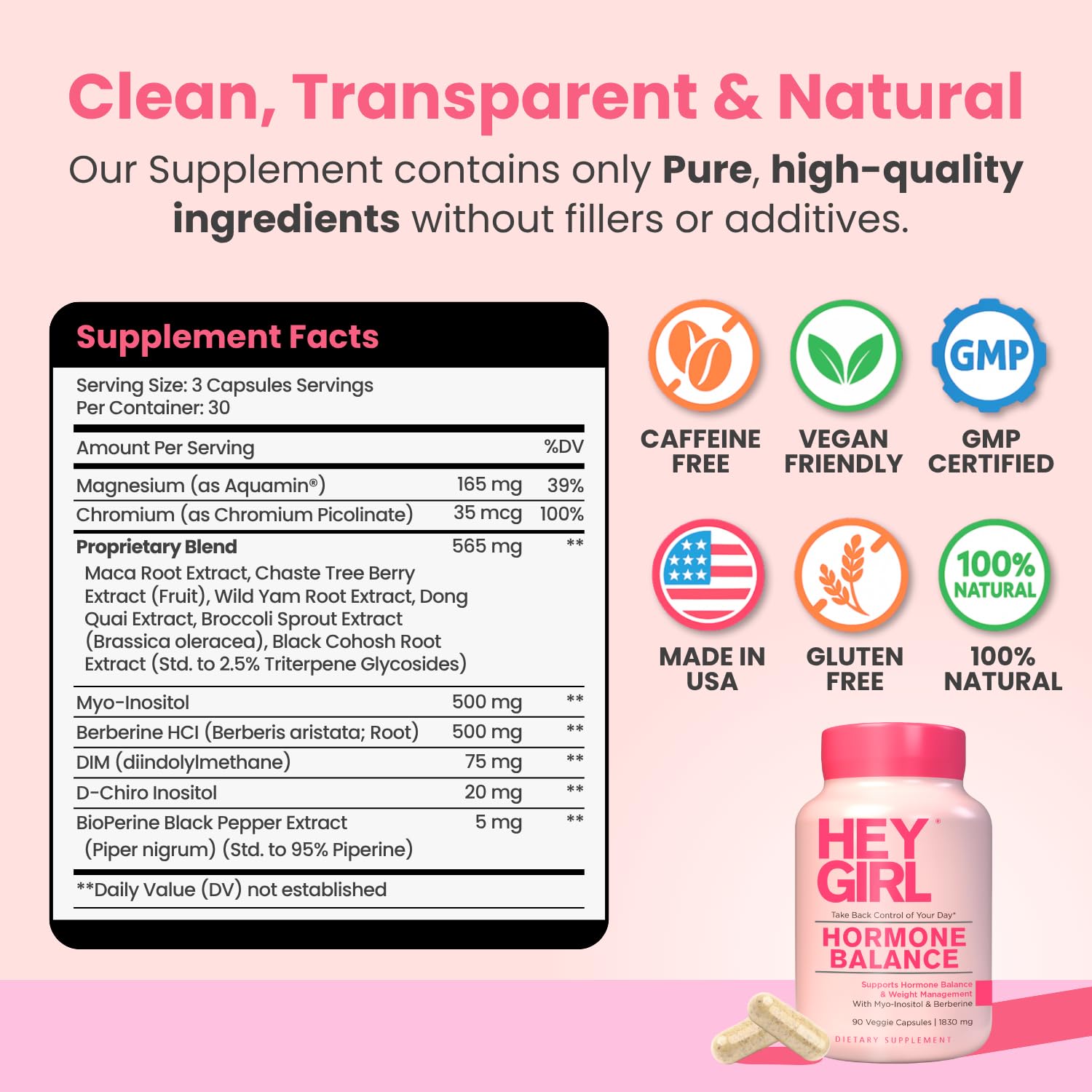 Hey Girl Hormone Balance for Women – 13-in-1 Menopause, PMS & Cycle Support – Mood & Hot Flash Support – w Myo-Inositol, Berberine, Maca Root, Black Cohosh, DIM, Dong Quai HEY GIRL NUTRITION uk supplements