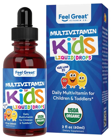 Feel Great Vitamins Organic Multivitamin Liquid Drops for Toddlers & Kids | Daily Essential Nutrients for Healthy Growth | The Feel Great Vitamin Company uk supplements