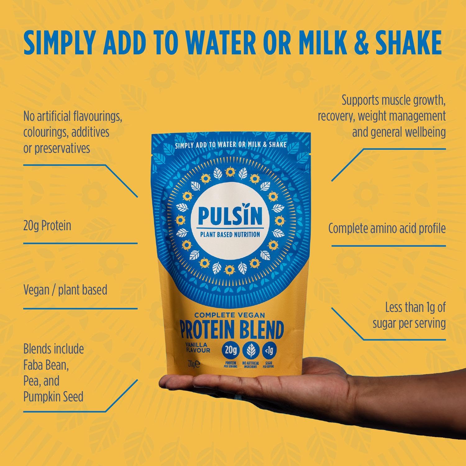 Pulsin plant based nutrition,Complete vegan protein blend,Vanilla flavour 270 g Pulsin uk supplements