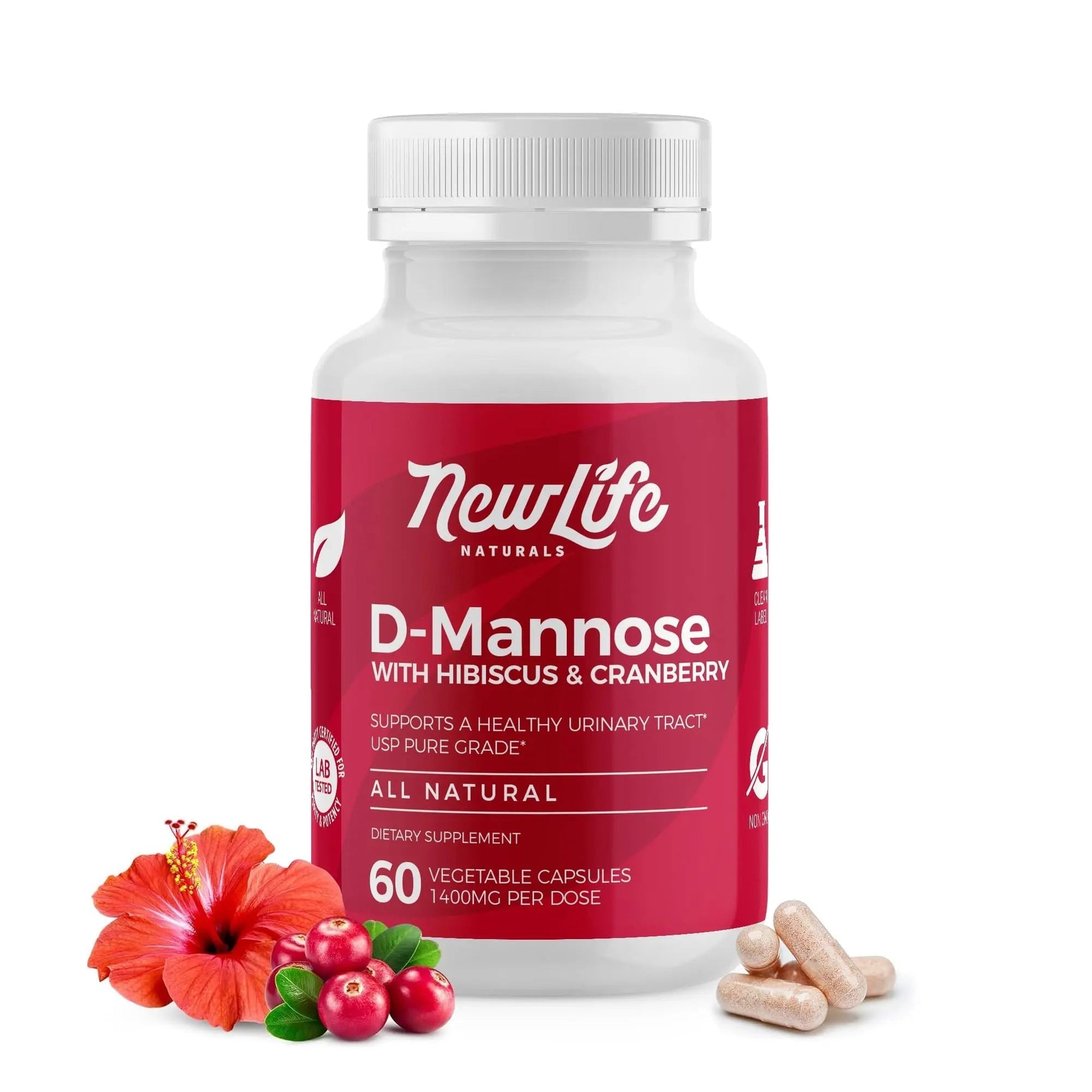 NewLife Naturals D-Mannose Capsules | w/Cranberry and Hibiscus Extracts | Natural Urinary Tract Health Supplement | 1400mg Pure Veggie Powder | 60 Veggie Capsules NewLife Naturals uk supplements