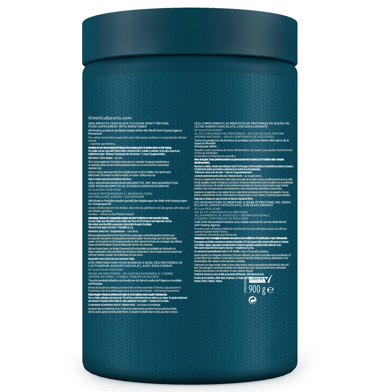 Kinetica Lean Protein Powder, Low Calorie, Grass Fed Whey, 72 Servings, Smooth Chocolate, 1.8kg Kinetica uk supplements