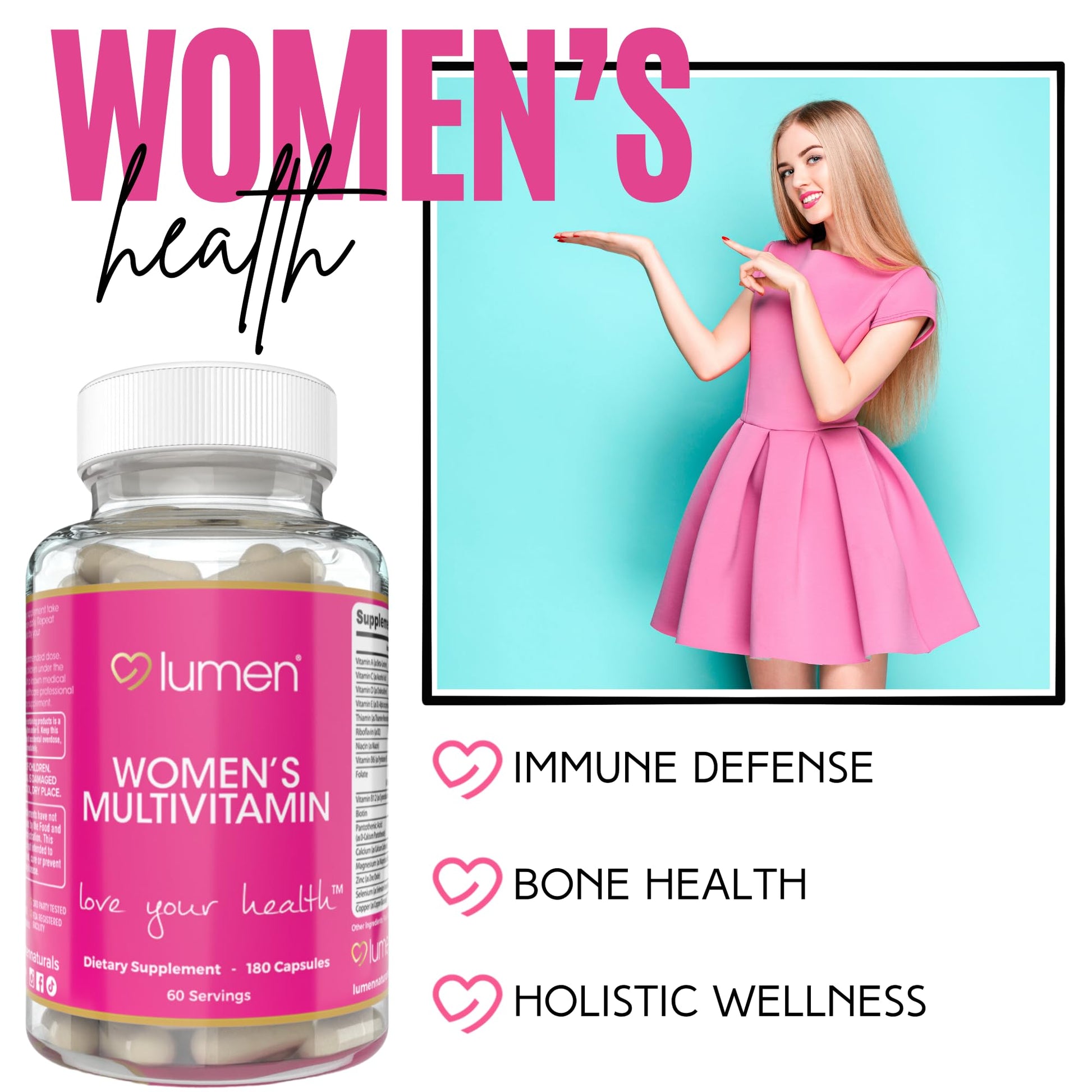 Lumen Naturals Women's Multivitamin Vitamin B12, A, C, D, & E - 180 Count - 60 Servings - Veggie Capsules Lumen Naturals uk supplements