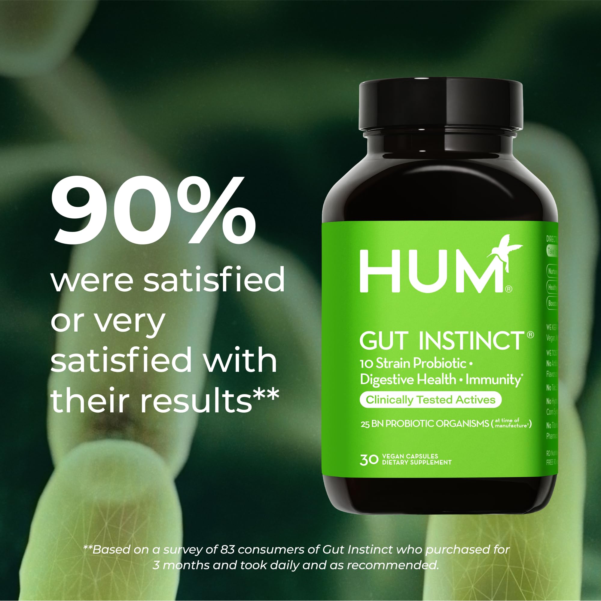 HUM Gut Instinct Daily Probiotics for Women and Men, Digestive Health, Lactobacillus, Bifidobacterium Strains for Immune Support, Probiotic Supplement for Healthy Gut Diversity, 30 Capsules HUM uk supplements