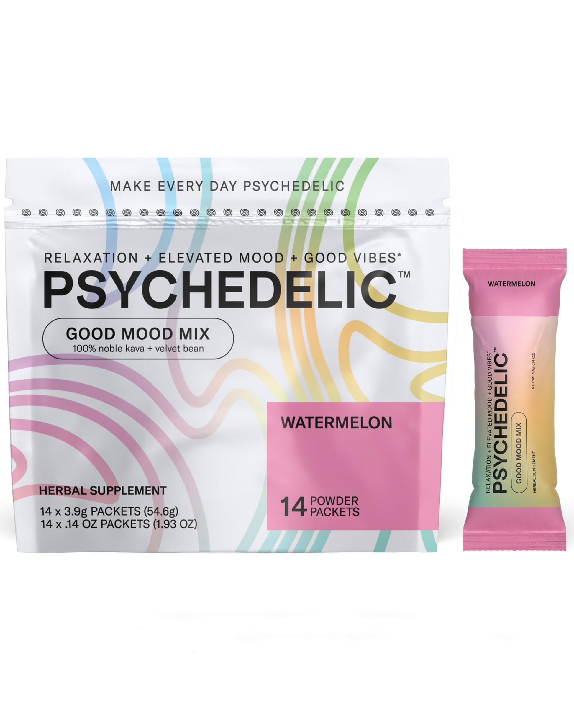 Good Mood Mix - Watermelon - Powder Packets - Calming Kava Drink Mix - Easy Open Psychedelic Water uk supplements