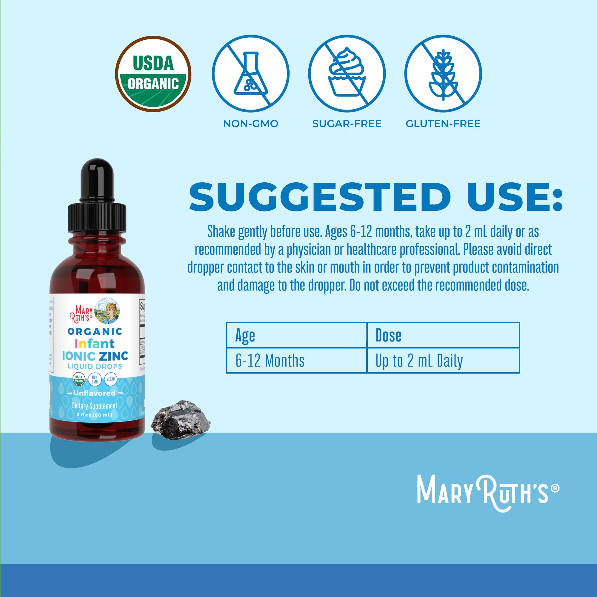 MaryRuth Organics Organic Infant Ionic Zinc Liquid Drops | Zinc Sulfate for Immune Support | Organic Glycerin | Antioxidant | Vegan | Formulated for Babies Ages 6-12 Months | 1 Month Supply | 2 Fl Oz MARYRUTH'S uk supplements