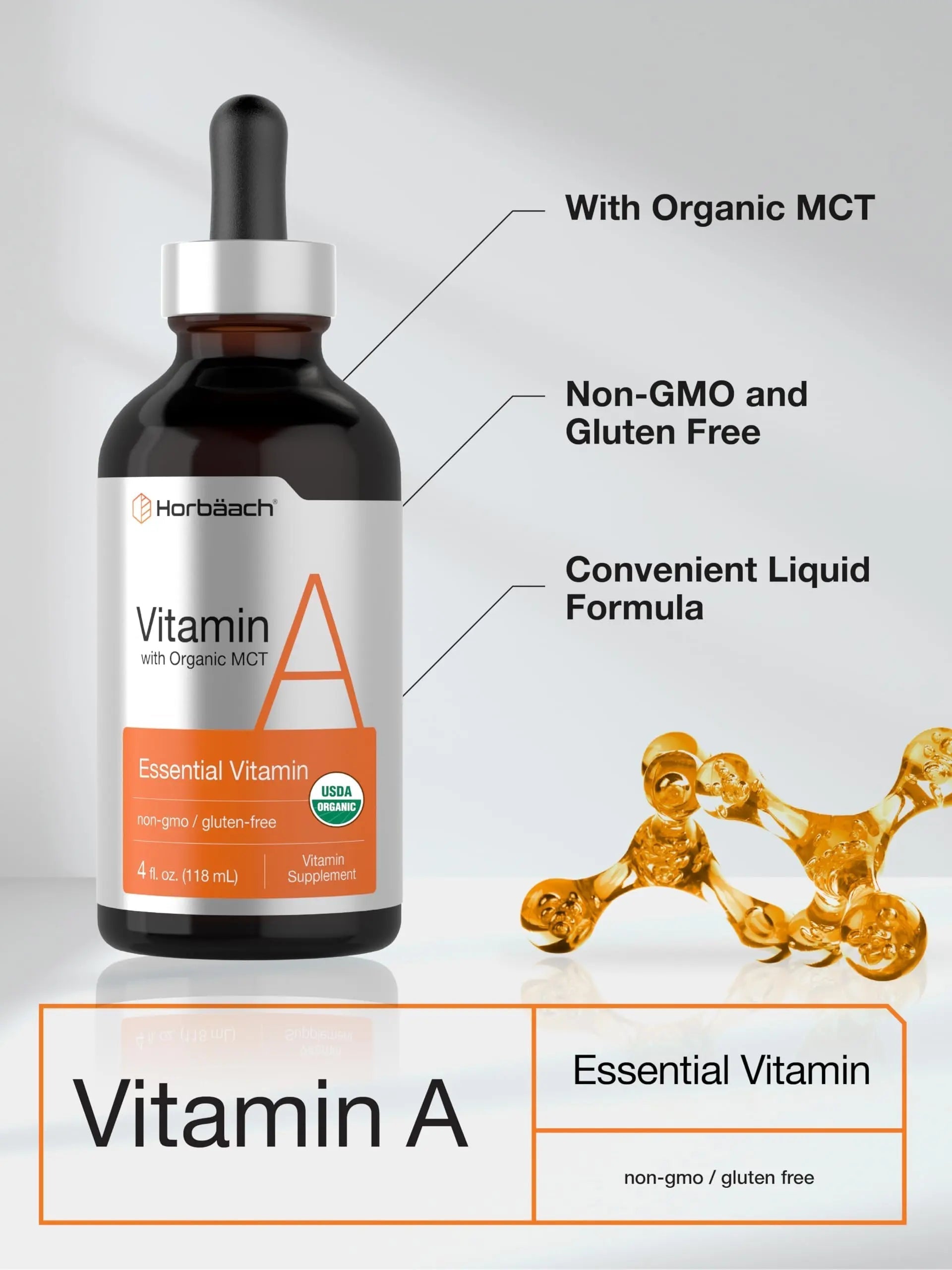 Horbäach Vitamin A Liquid | 4 fl oz | Supplement with Organic Fractionated Coconut Oil | Non-GMO, Gluten Free Horbäach uk supplements