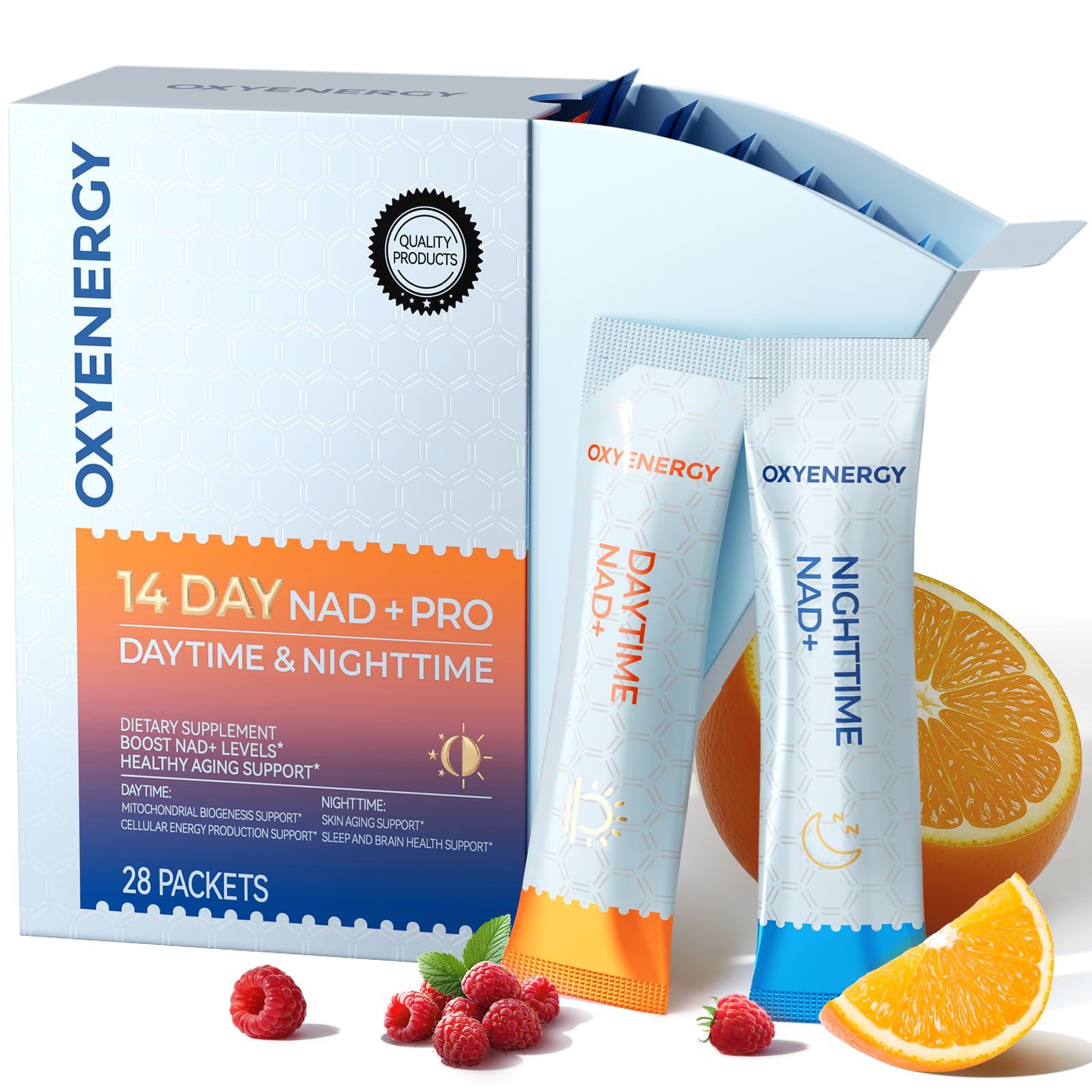 OxyEnergy NAD Supplement 1550 mg-Daytime Nicotinamide Riboside + Nighttime L-Tryptophan with Resveratrol, Glutathione, PQQ, 24-Hour Nonstop Energy, Anti-Aging & Cellular Renewal, 28 Packets OxyEnergy uk supplements