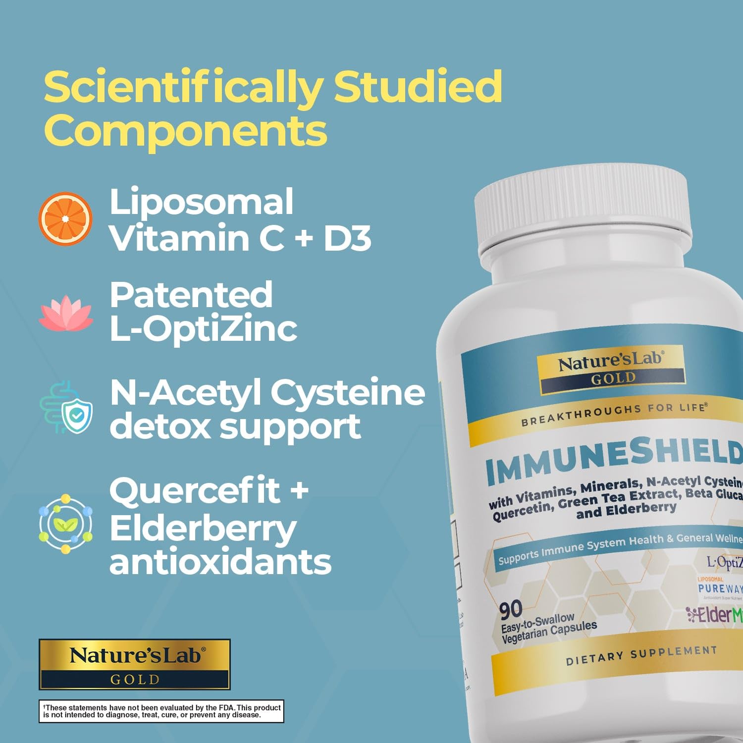 Nature's Lab Gold ImmuneShield - Supports Immune System Health & General Wellness* - 90 Capsules (30 Day Supply) Nature's Lab uk supplements