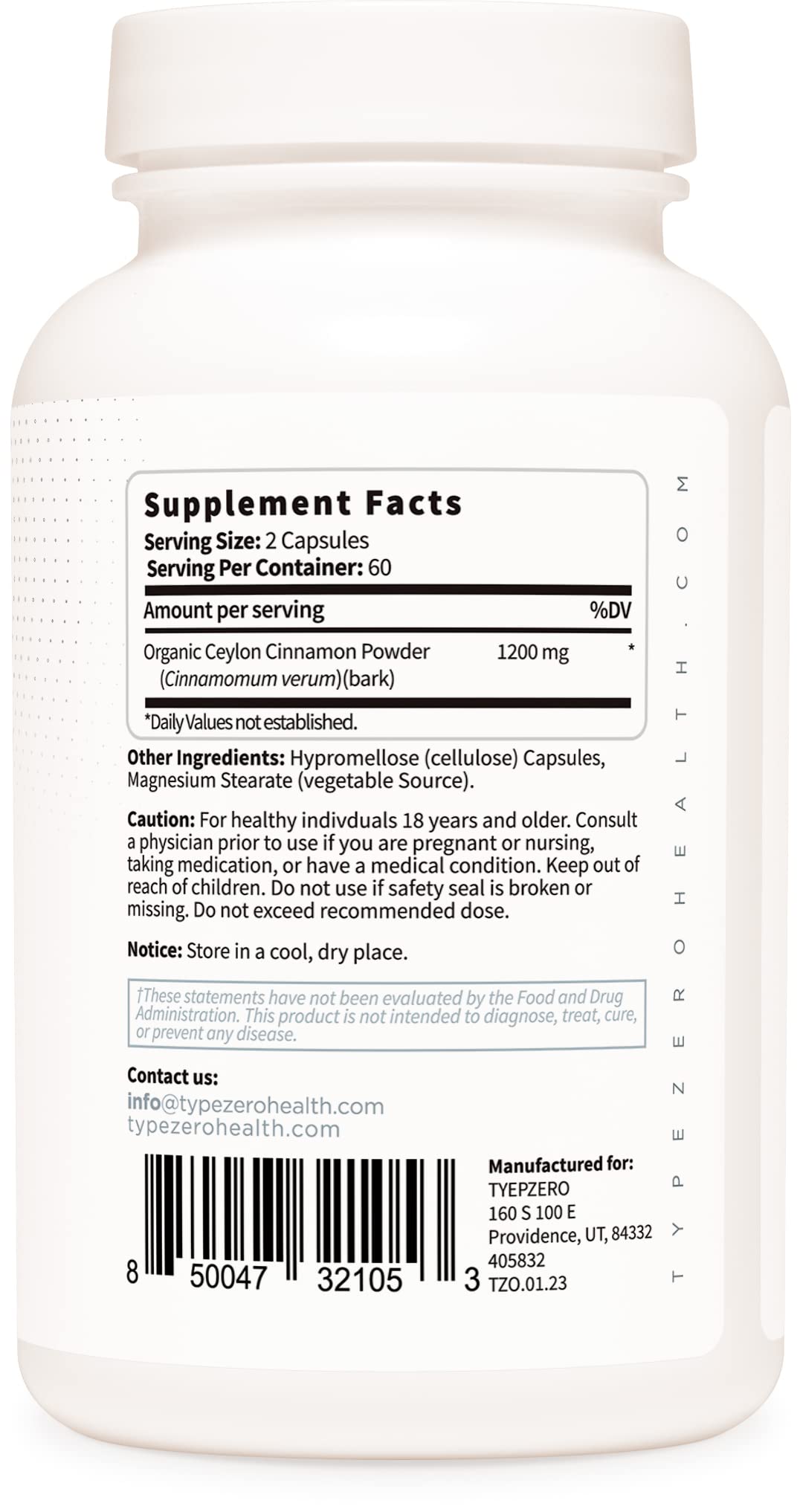 Type Zero Ceylon Cinnamon Capsules (1200mg | 120 Capsules) - Natural, Non-GMO, Gluten Free, Organic Cinnamon Bark Supplement Type Zero uk supplements