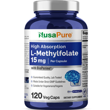 NusaPure L Methylfolate 15mg, 120 Veggie Capsules, Bioperine & Vegan NusaPure uk supplements