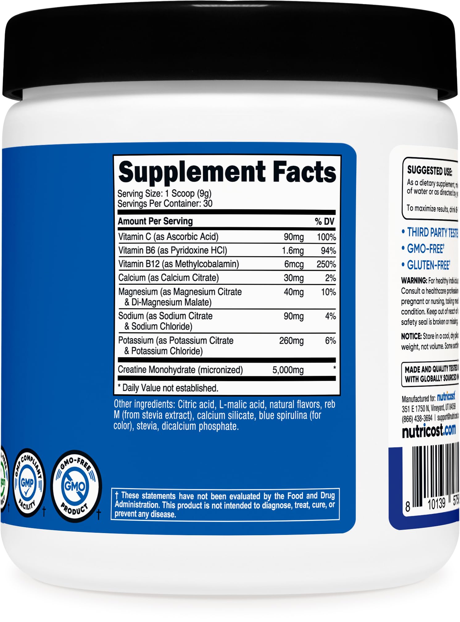 Nutricost Creatine Monohydrate + Hydration Blue Raspberry Flavored (30 Servings) - 7 Vitamins & Minerals, 5000mg of Creatine Per Serving Nutricost uk supplements