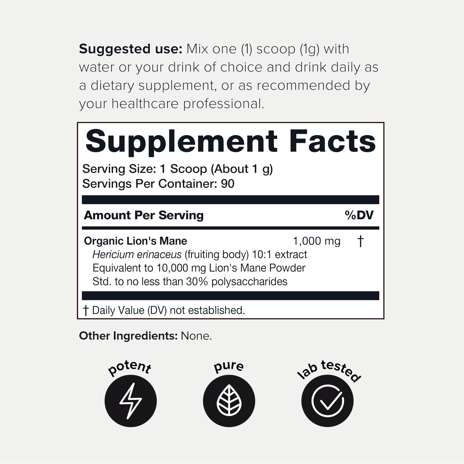 10,000mg 10x Concentrated Ultra High Strength Organic Lions Mane Powder Toniiq uk supplements