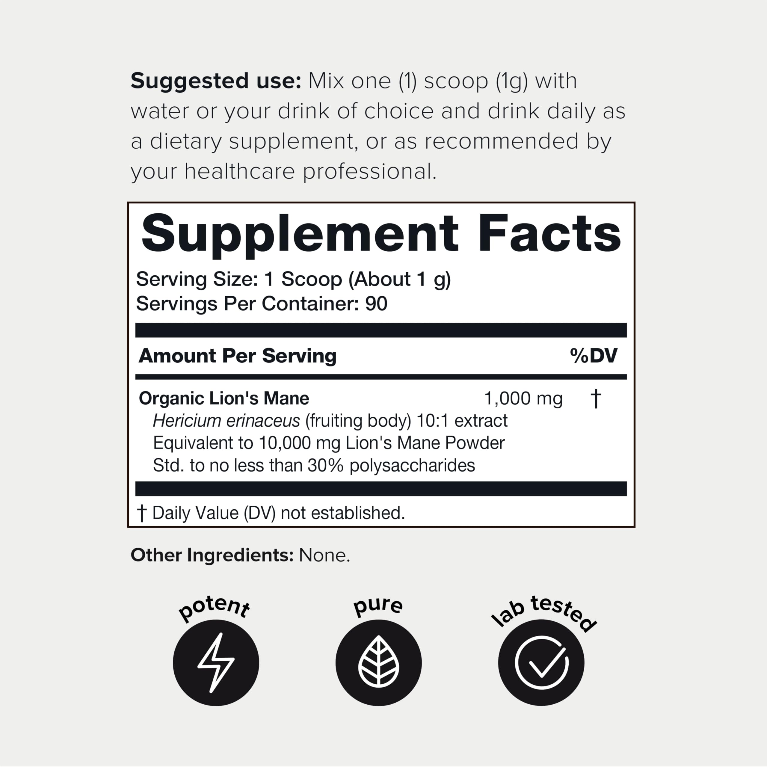 10,000mg 10x Concentrated Ultra High Strength Organic Lions Mane Powder Toniiq uk supplements