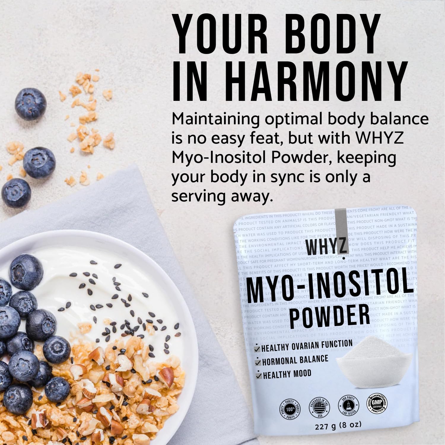 Myo-Inositol Powder 8oz, Natural Myo Inositol Supplement for Ovarian Support WHYZ uk supplements