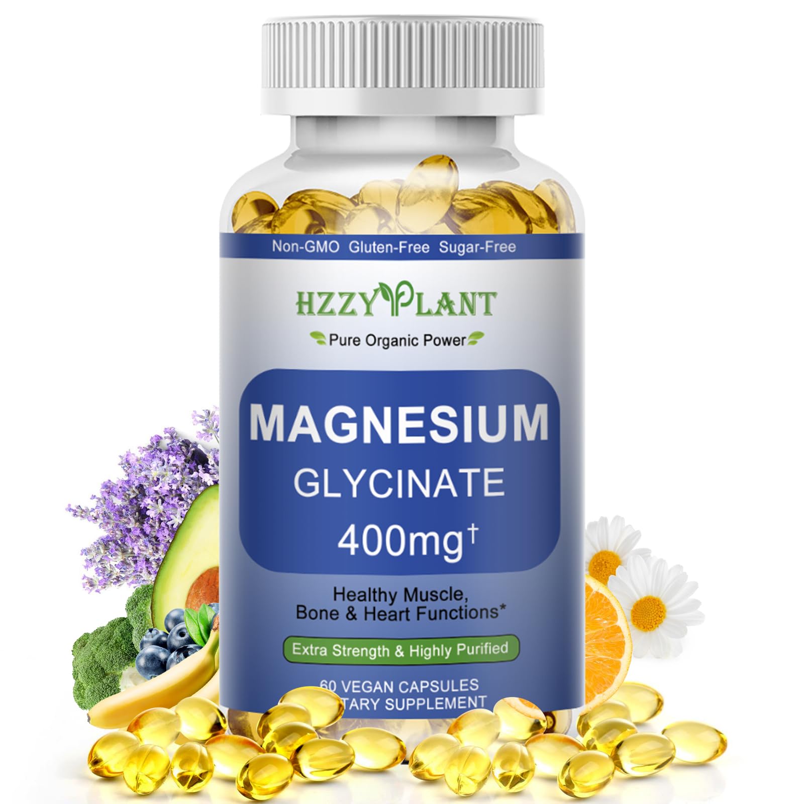 Magnesium Glycinate Softgels, High Absorption Magnesium Glycinate 400mg Supplement for Muscle, Heart, Sleep & Bone Support, Bisglycinate Softgel Capsules Supplement, Vegan, Non-GMO, 2 Month Supply HZZYPLANT uk supplements