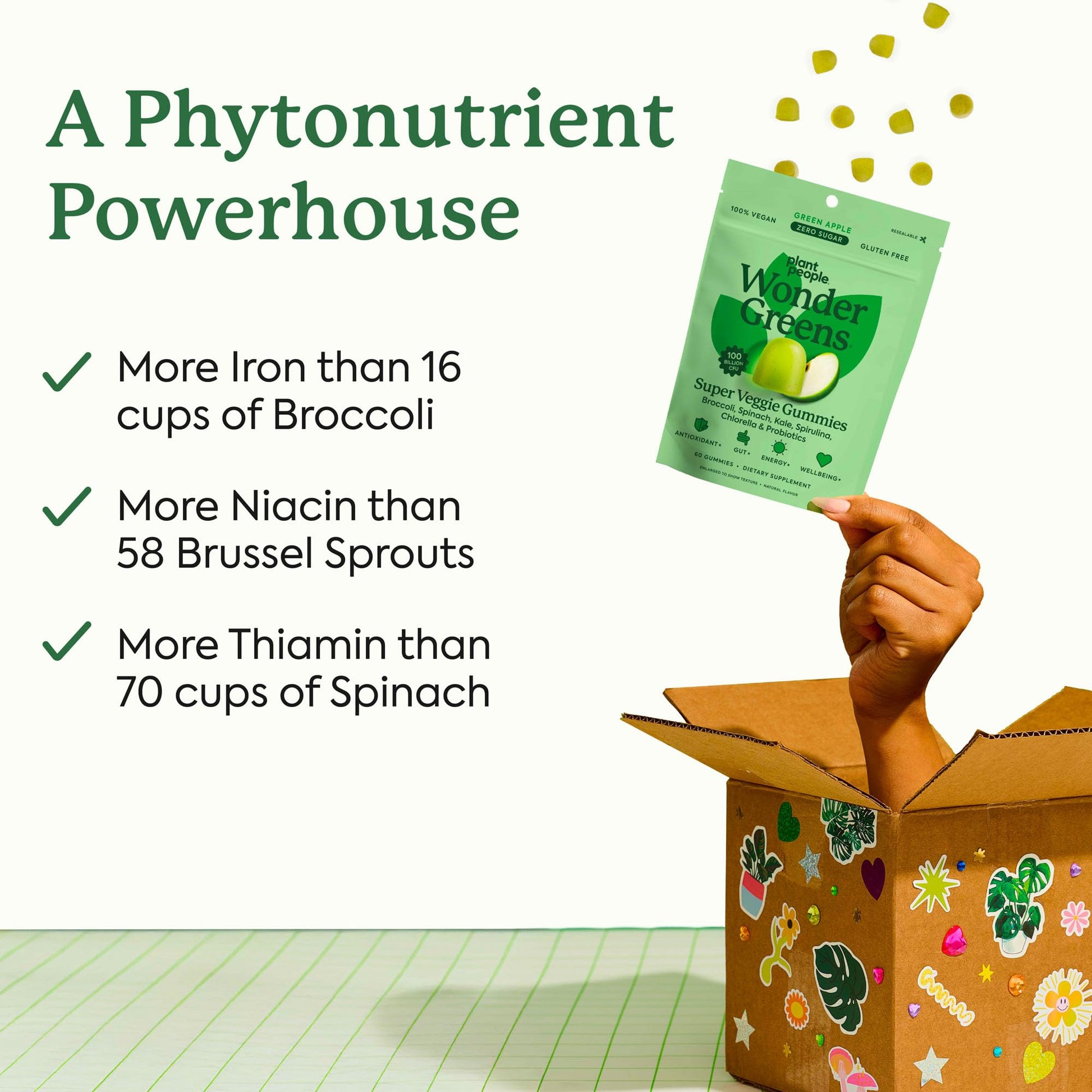 Plant People WonderGreens Veggie Gummies Super Greens with Probiotics Multivitamin Support Gummy for Wellbeing, Energy, Immune and Gut Health, Green Apple Flavor (60 Count) Plant People uk supplements