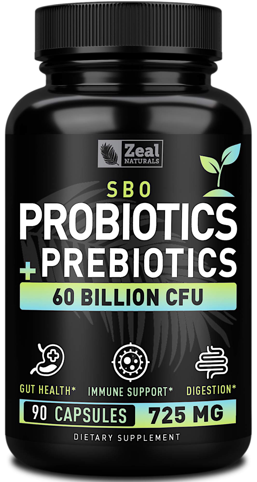 Probiotics and Prebiotics + SBO Probiotics (60 Billion CFU | 90 Capsules) Acidophilus Probiotic w. Saccharomyces Boulardii, Bifidobacterium + Spore Probiotic & Organic Sprouted Prebiotic Fiber Blend Zeal Naturals uk supplements