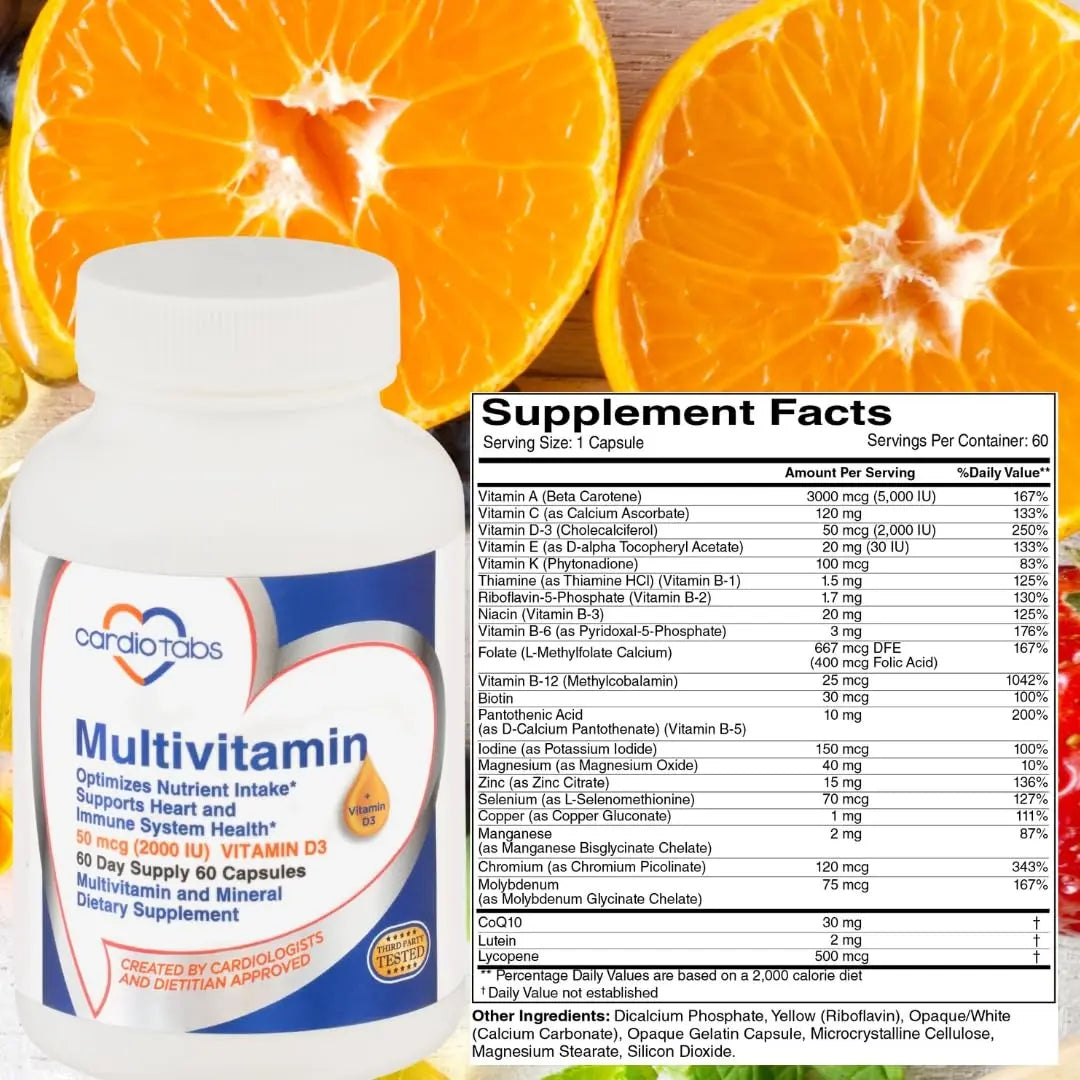 Cardiotabs Multivitamin - Heart and Immunity Supplements for Men & Women, Multivitamin for Men & Women, with Minerals B-Vitamin Complex CardioTabs uk supplements