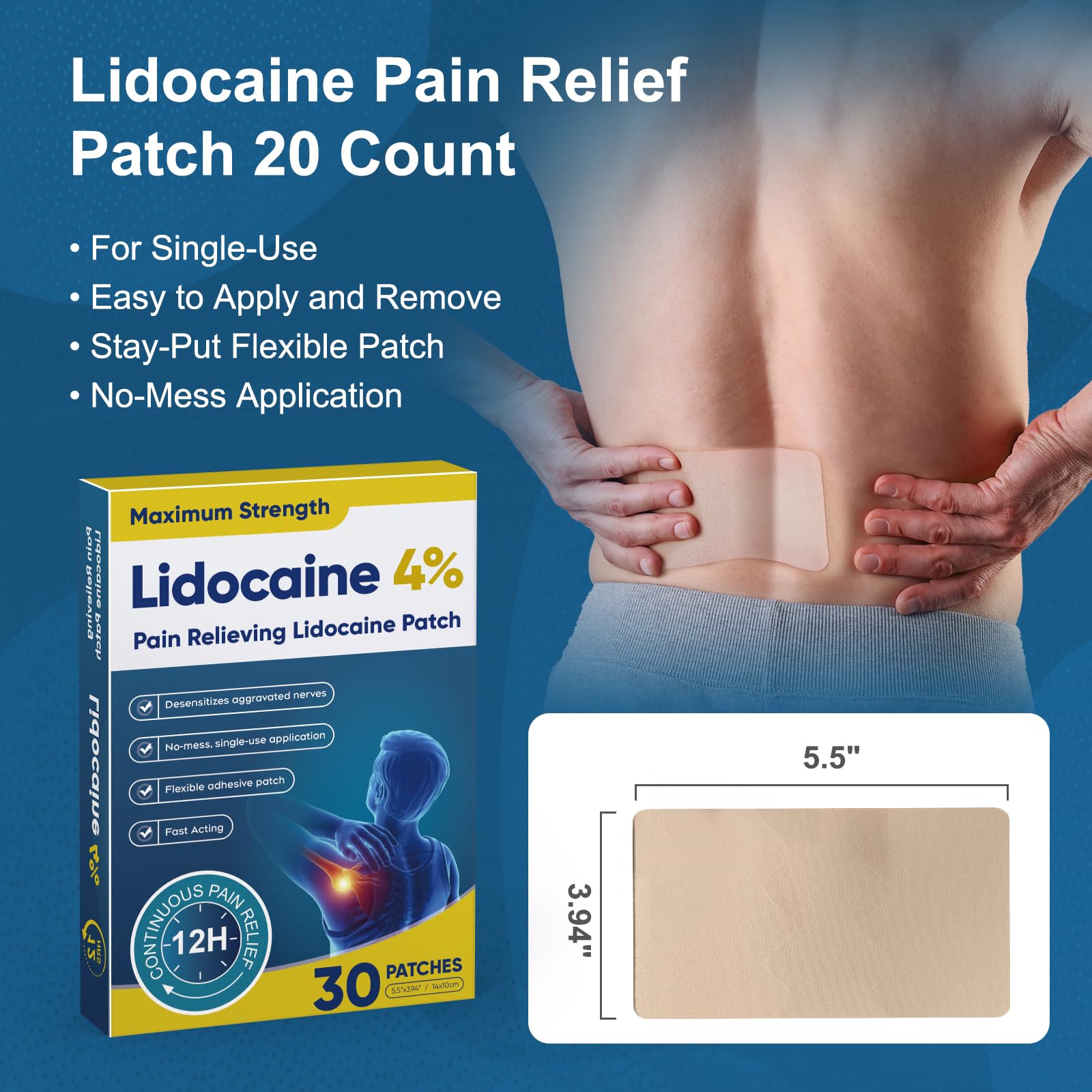Teemofe 4% Lidocaine Pain Relief Patches – Maximum OTC Strength, Fast-Acting Targeted Relief, 30 Count, for Everyday Muscle & Joint Discomfort - 260130-2 Teemofe uk supplements