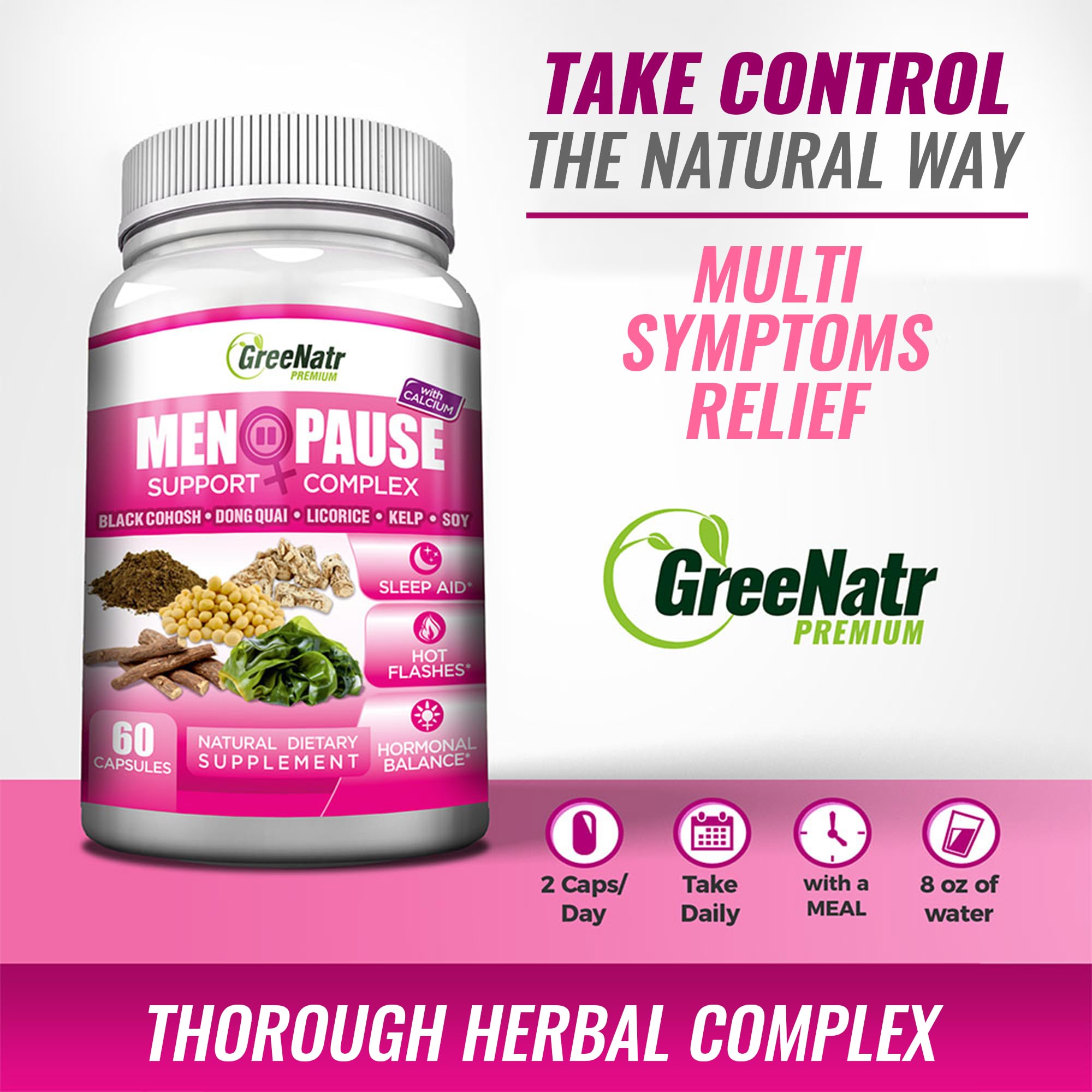 GreeNatr Menopause Supplements for Women - Perimenopause Supplements Women with Dong Quai & Black Cohosh for Menopause Hot Flashes - Menopause Support for Sleep Quality & Hormone Balance - 60 Caps GreeNatr uk supplements