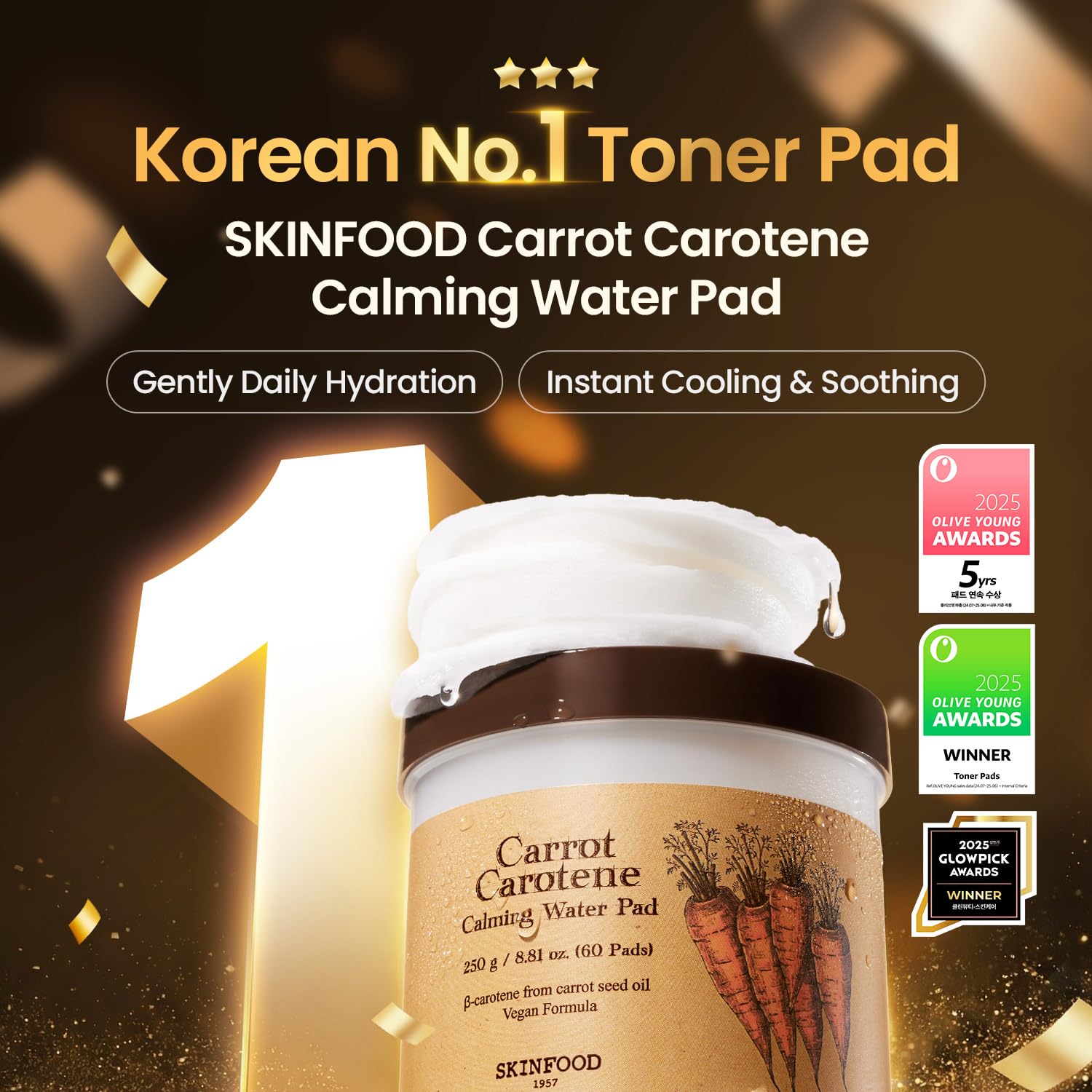 SKINFOOD Carrot Carotene Toner Pads, Hydrating & Soothing for Dry Skin, Instant Cooling, After Sun & Heat Care, Cotton Facial Toner Pads, Korean Skincare for Face (60 Counts) SKINFOOD 1957 uk supplements